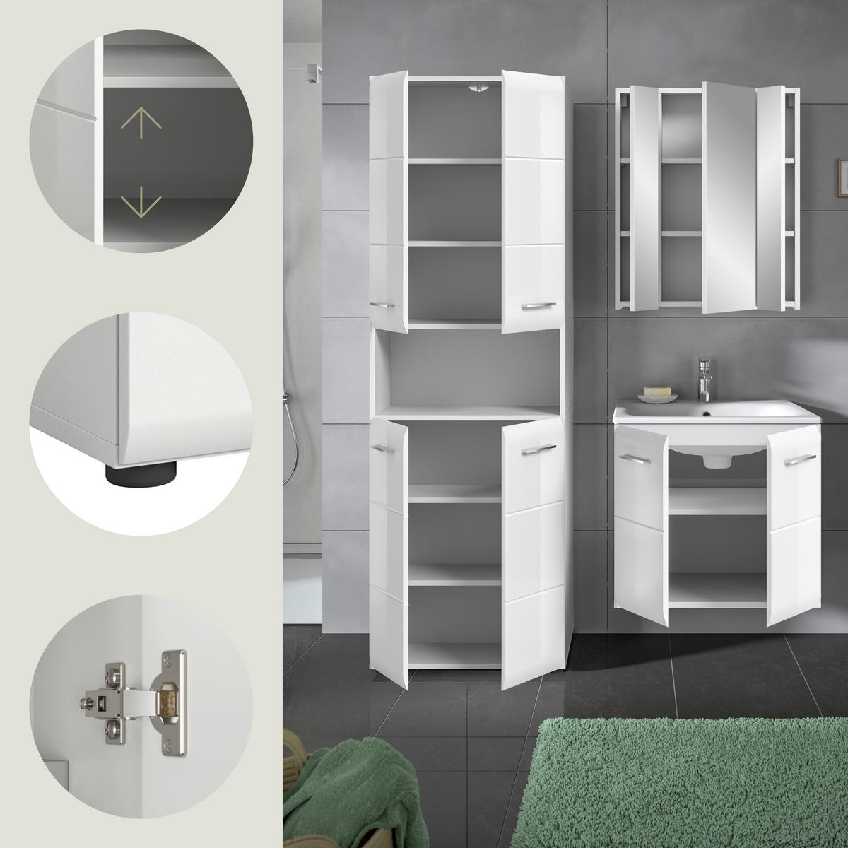 Badezimmer Ice 4-tlg. ca. 120 cm Weiß - Weiß Hochglanz/Silberfarben, MODERN, Keramik/Holzwerkstoff (120cm) - MID.YOU