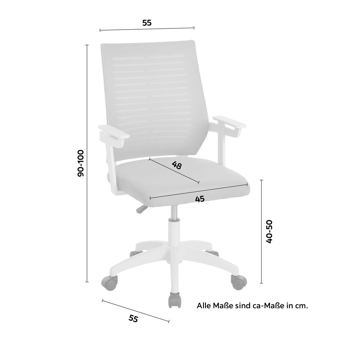 Drehstuhl in Grau/Weiß - Weiß/Grau, MODERN, Kunststoff/Textil (55/90-100/55cm) - Mömax