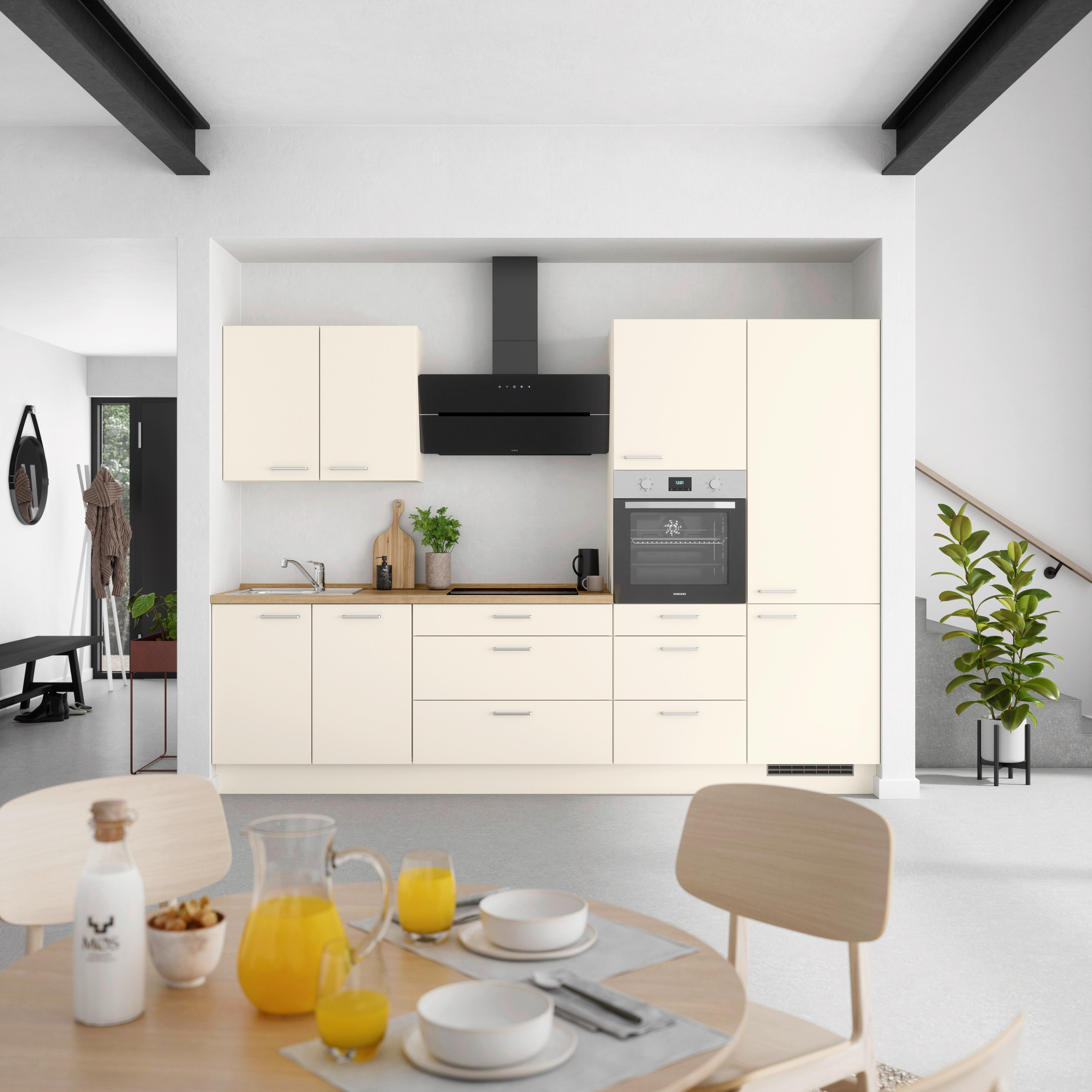 Küchenblock Touch High m. Geräten Magnolie - Edelstahlfarben/Eichefarben, MODERN, Holzwerkstoff/Metall (300cm) - Nobilia