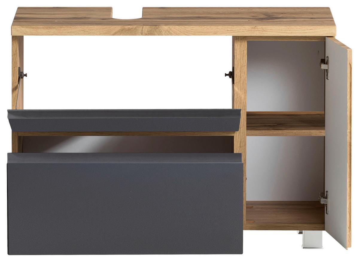 Waschbeckenunterschrank Varese ca. 85x56 cm Wotaneiche - Eiche Wotan/Grau, MODERN, Holzwerkstoff (85/56/35cm) - Held