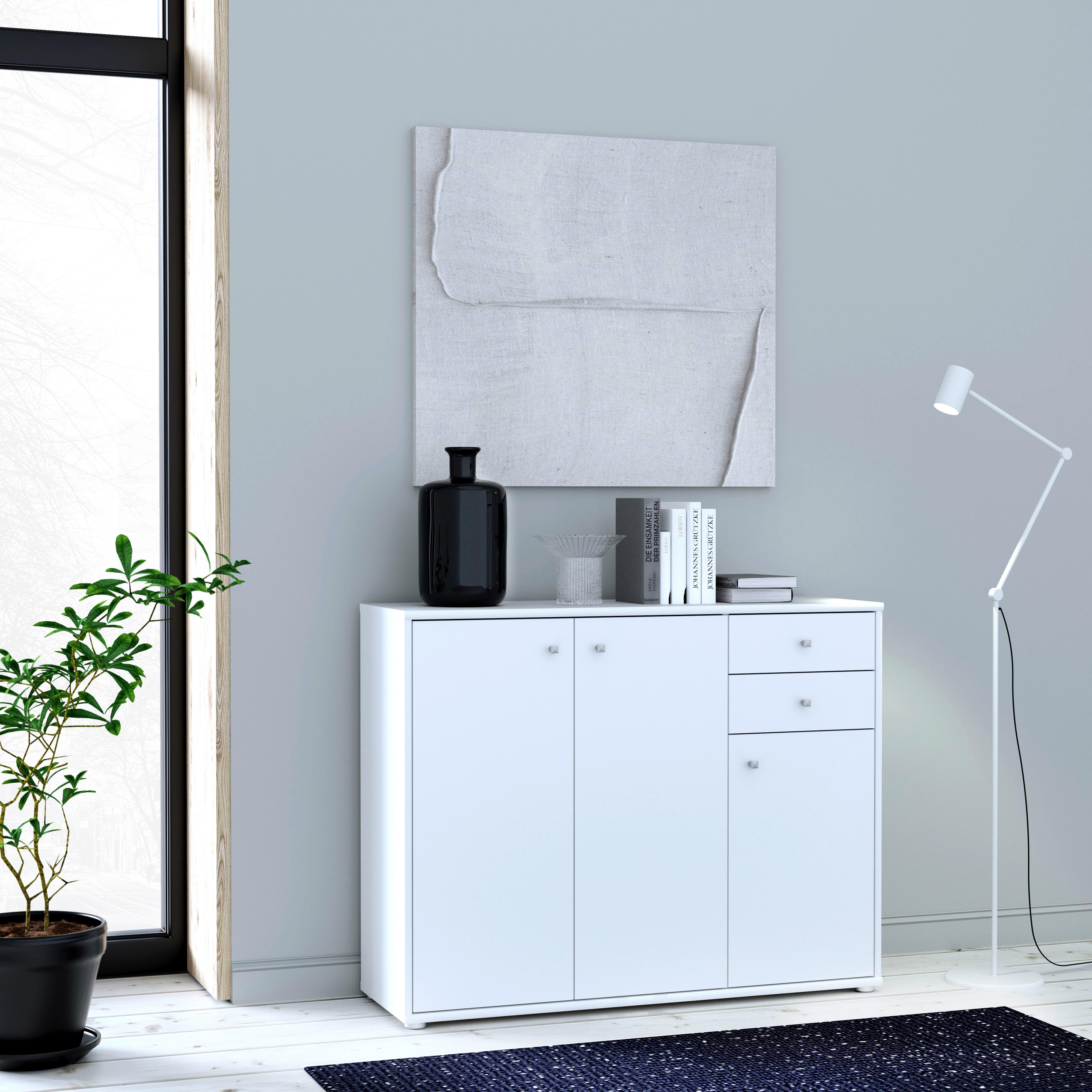 Komoda Tempra 2, Bela - bela/barve aluminija, Konvencionalno, umetna masa/leseni material (108,8/85,5/34,8cm) - Mömax