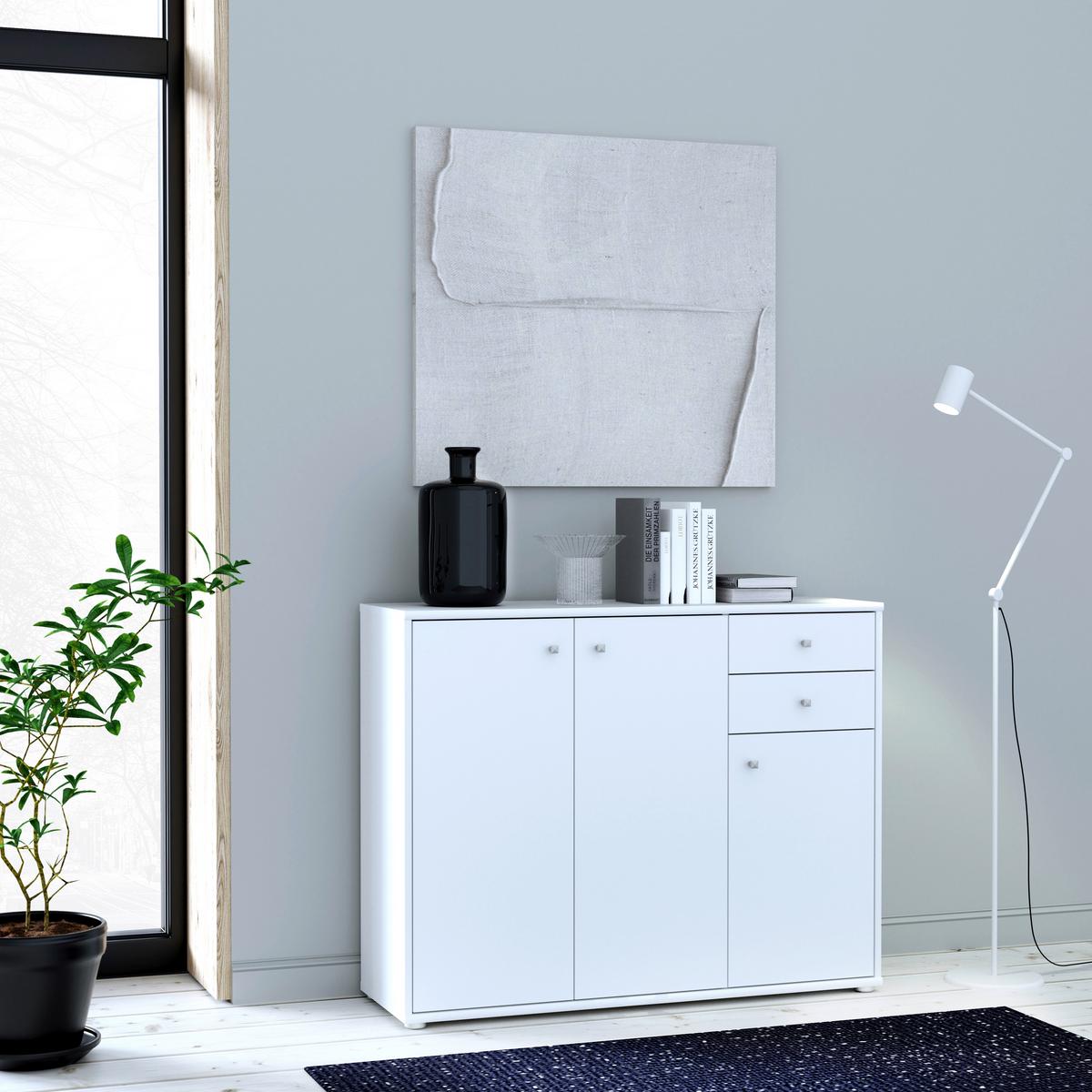 Komoda Tempra 2, Bela - bela/barve aluminija, Konvencionalno, umetna masa/leseni material (108,8/85,5/34,8cm) - Mömax