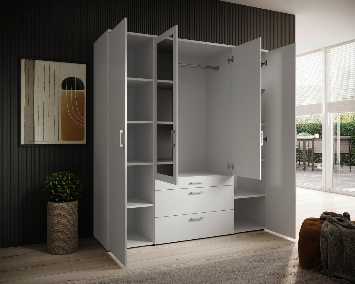 SZAFA UCHYLNA VESALA - biały/kolor aluminiowy, Modern, materiał drewnopochodny/tworzywo sztuczne (180/195/56cm) - P & B