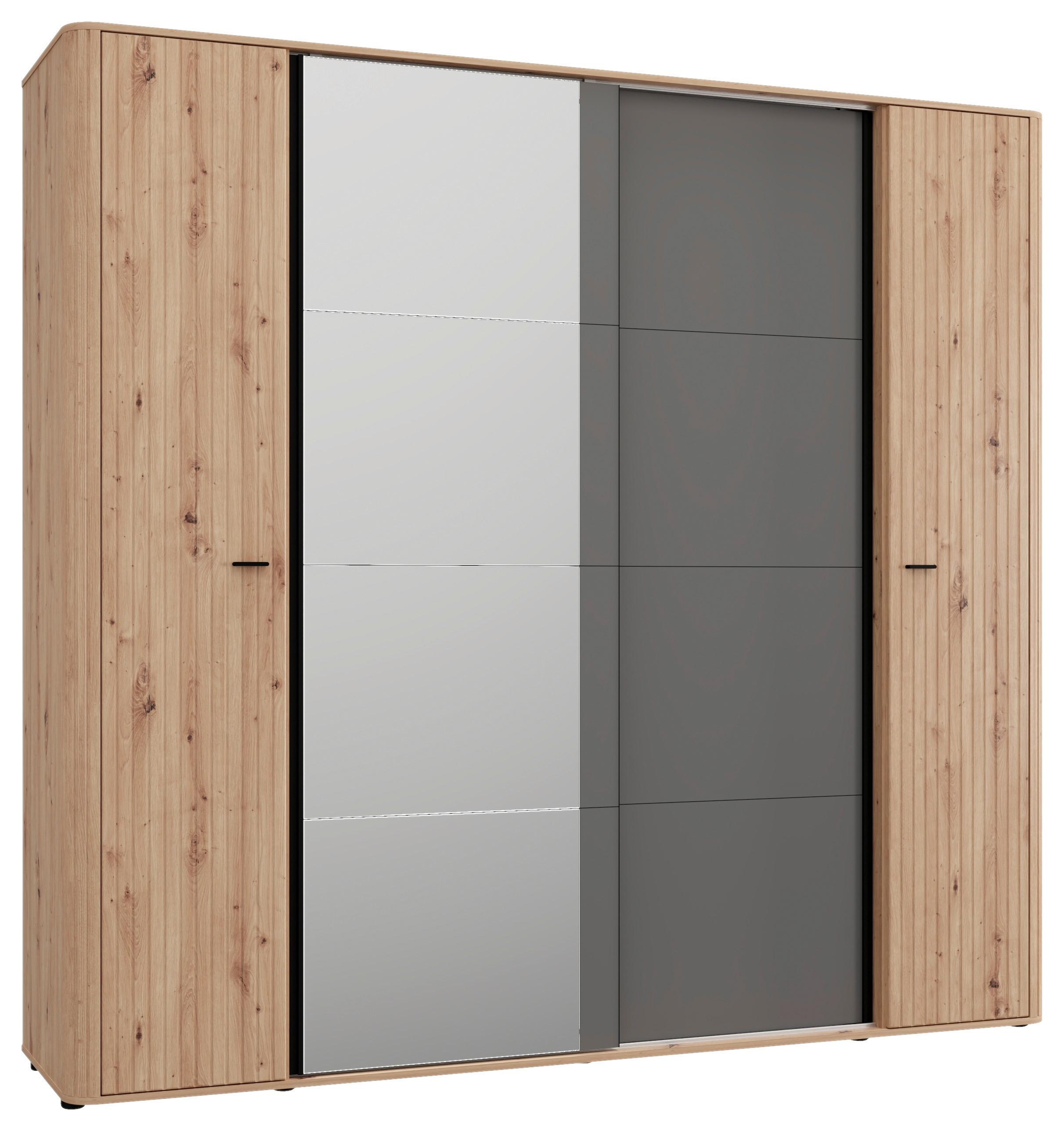 Ruhásszekrény Sinop - grafitszürke/fekete, Modern, faalapú anyag/üveg (232/218,5/58cm)