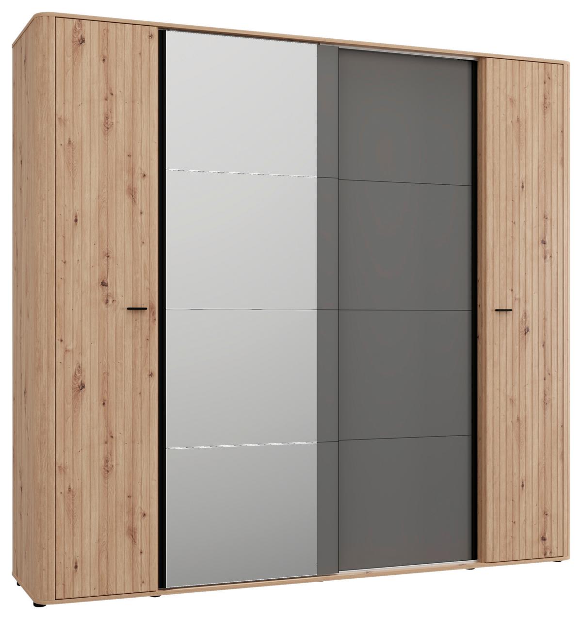 Ruhásszekrény Sinop - grafitszürke/fekete, Modern, faalapú anyag/üveg (232/218,5/58cm)