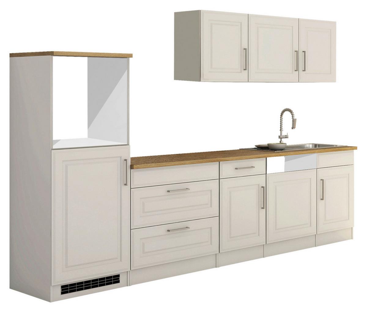 Küchenleerblock Rom B: ca. 300cm Weiß/Eichefarben - Alufarben/Weiß, MODERN, Holzwerkstoff/Metall (300cm) - Held