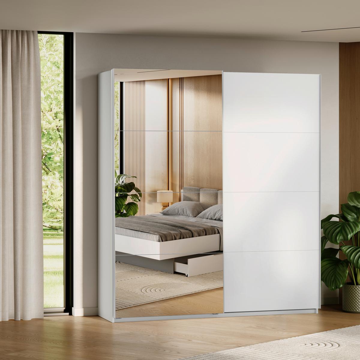 Omara Z Drsnimi Vrati Viva, Bela - bela/barve aluminija, Moderno, kovina/leseni material (200/210/62cm) - P & B