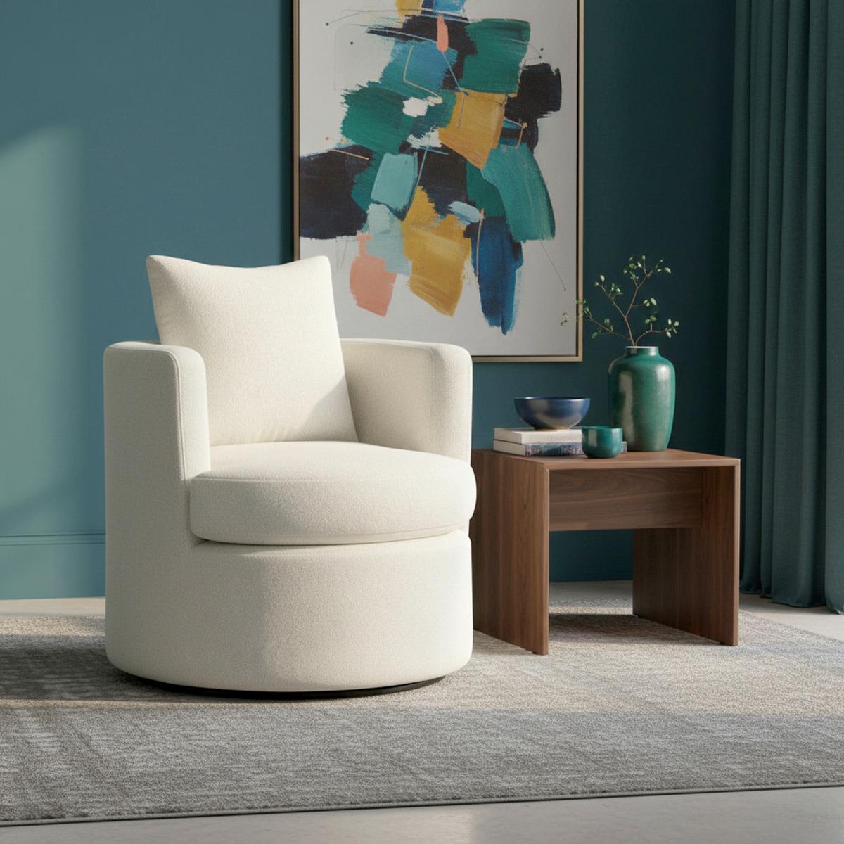Sessel Marieta Cremeweiß Chenille drehbar - Schwarz/Weiß, MODERN, Holz/Textil (77/81/77cm) - Bessagi Home