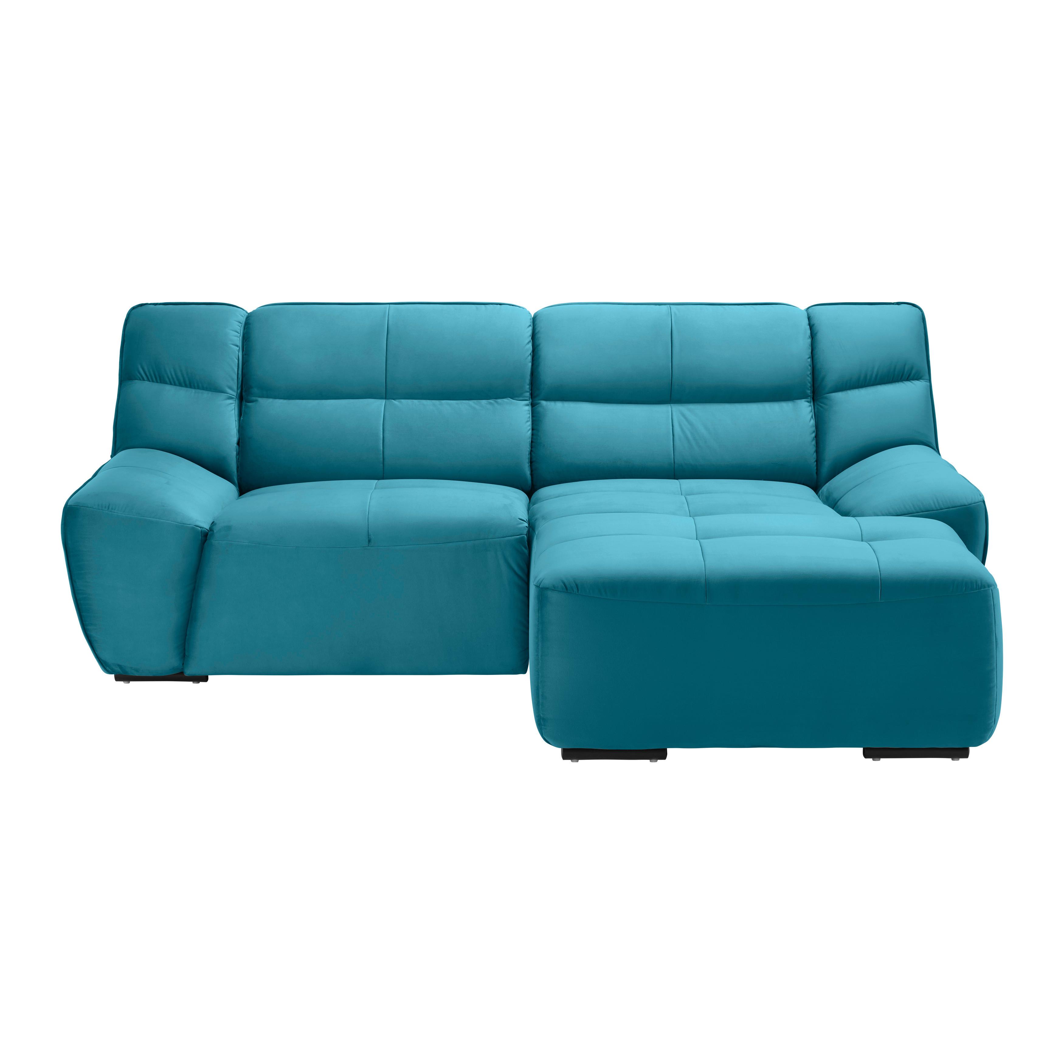 Wohnlandschaft Wega Türkis Samt mit Relaxfunktion - Türkis/Schwarz, MODERN, Textil/Metall (220/88/165cm) - Bessagi Home