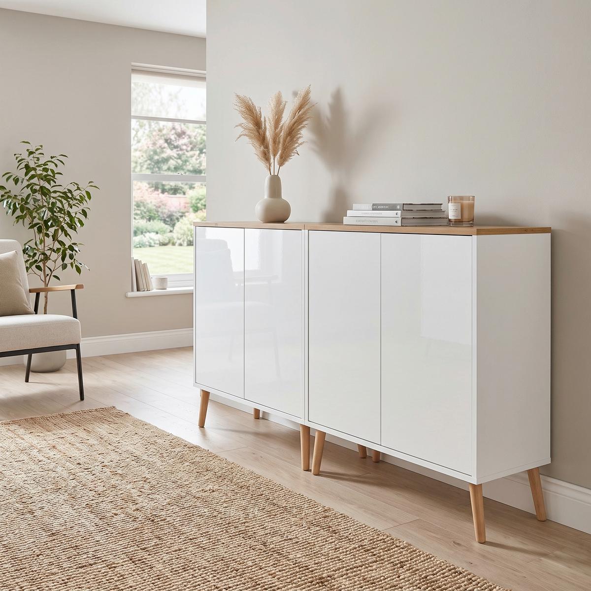 Sideboard Mailand Set 2 Weiß/Eiche - Weiß Hochglanz/Weiß, MODERN, Holz/Holzwerkstoff (158/86/33cm) - MID.YOU