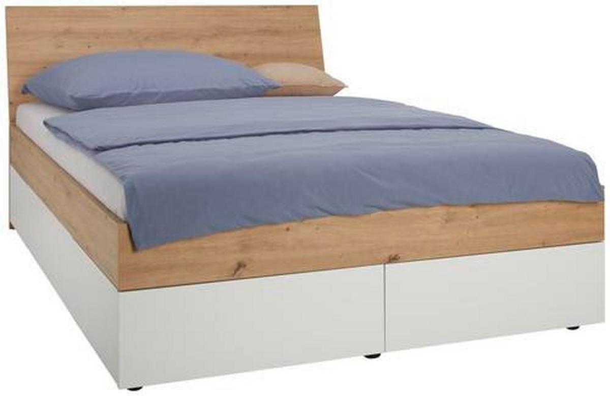 Stauraumbett ca. 140x200cm - Weiss/Eichefarben, Konventionell, Holzwerkstoff (140/200cm) - Mömax