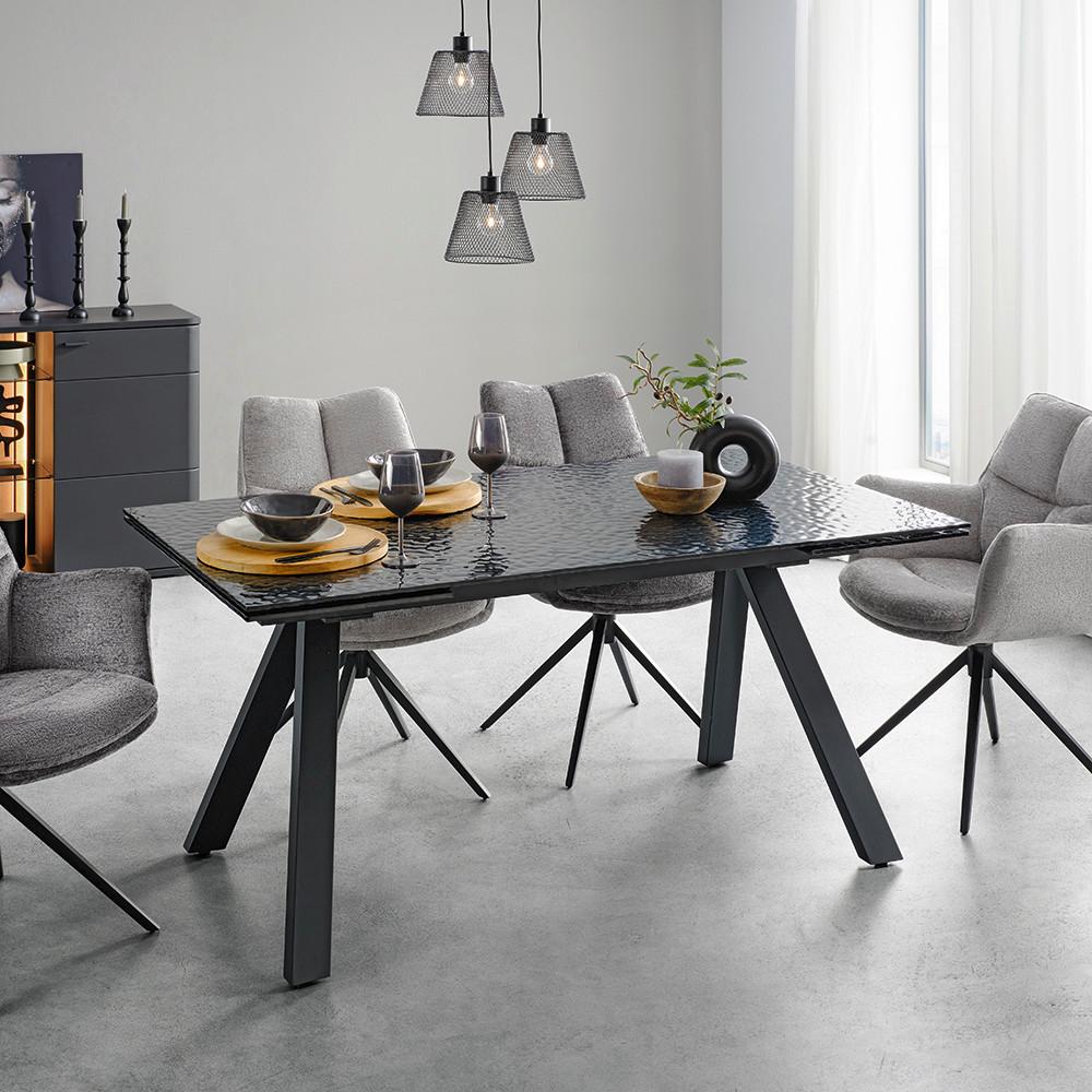Ausziehtisch Bruno Schwarz - Schwarz, LIFESTYLE, Glas/Metall (160-240/90/76cm) - Premium Living