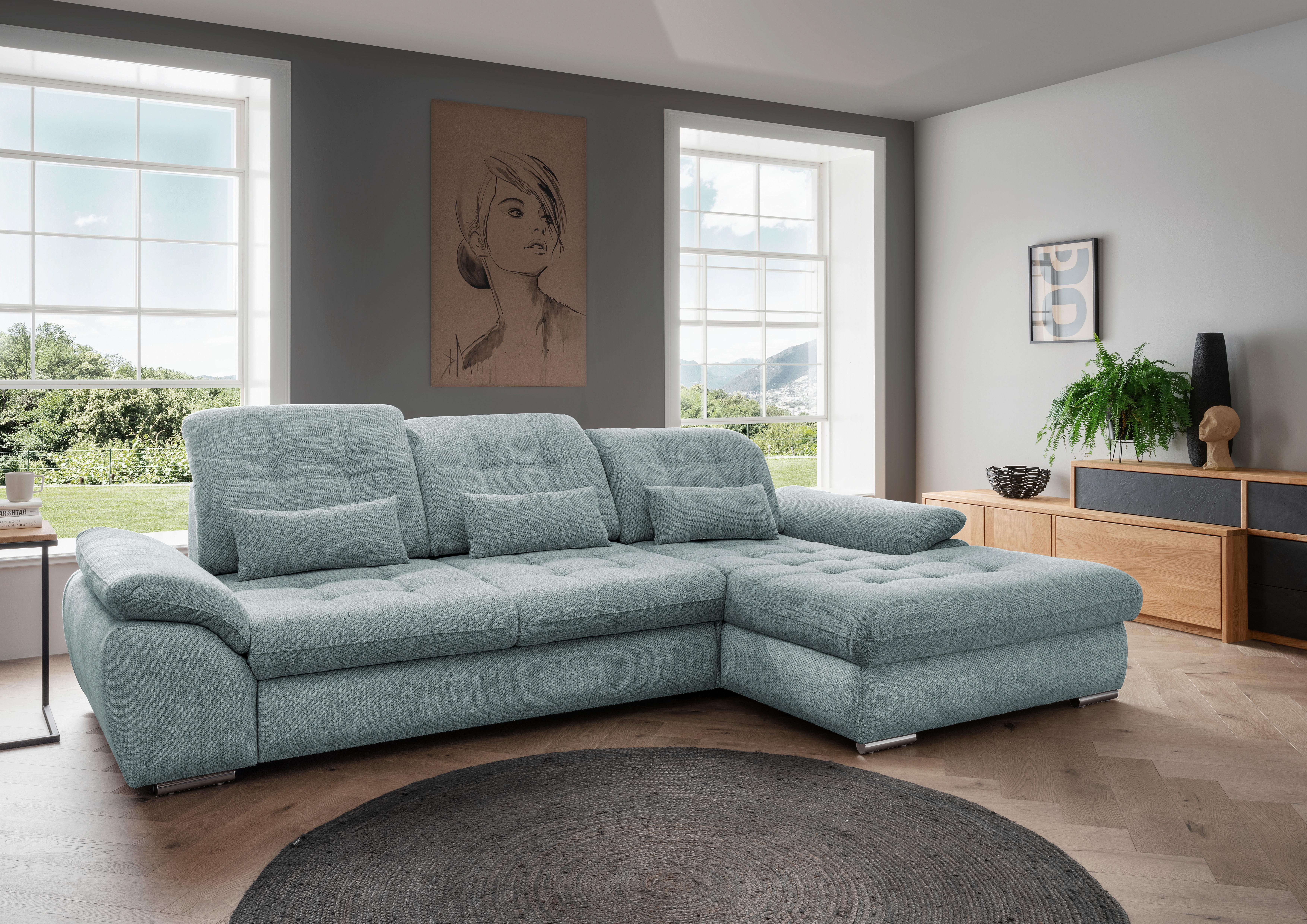 Ecksofa Rigatti mit Bettkasten ca. 314x184 cm Mint - Blau/Chromfarben, MODERN, Textil/Metall (314/184cm) - Livetastic