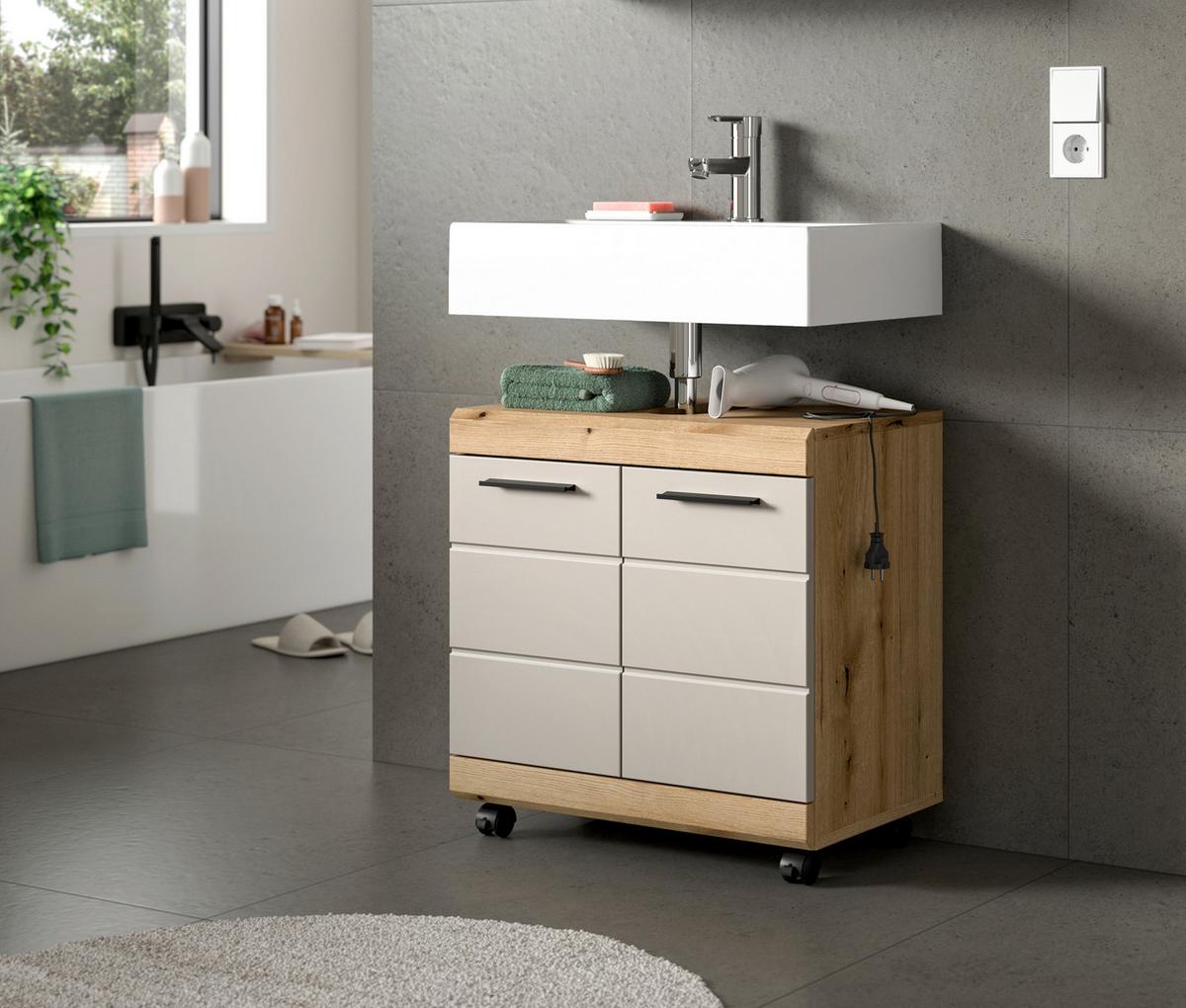Waschbeckenunterschrank Scout Eichefarben/Kaschmir - Kaschmir/Eichefarben, Trend, Holzwerkstoff/Kunststoff (60/60/34cm) - MID.YOU