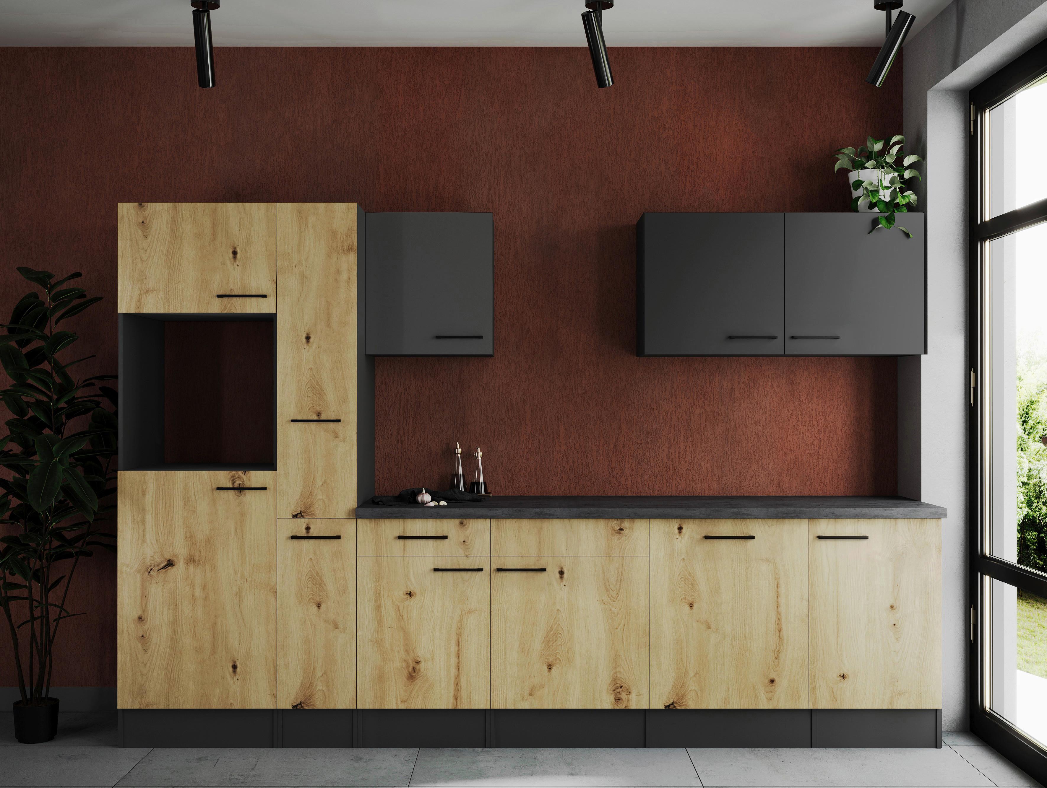 Kuhinjski Blok Brez Aparatov Oliver, 310cm - siva/črna, Design, kovina/leseni material (310cm) - Respekta