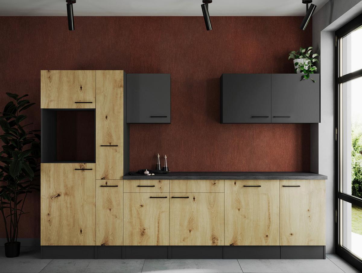 Kuhinjski Blok Brez Aparatov Oliver, 310cm - siva/črna, Design, kovina/leseni material (310cm) - Respekta