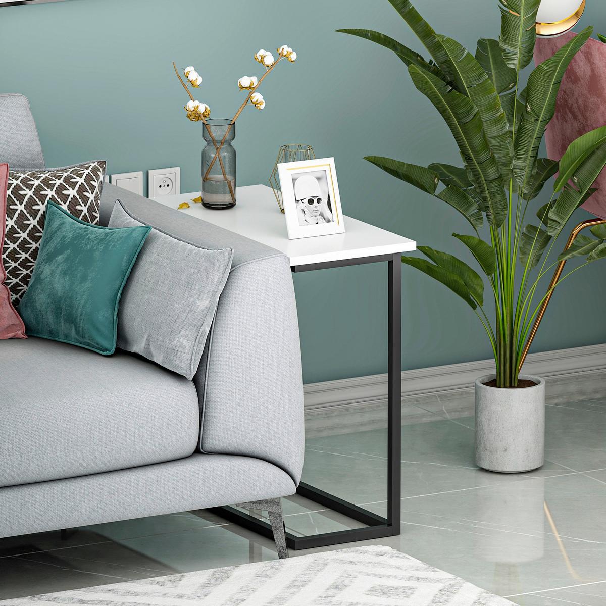 BEISTELLTISCH NARIN BEISTELLTISCH - Weiss/Schwarz, Design, Holzwerkstoff/Metall (64/30/62cm) - Livetastic