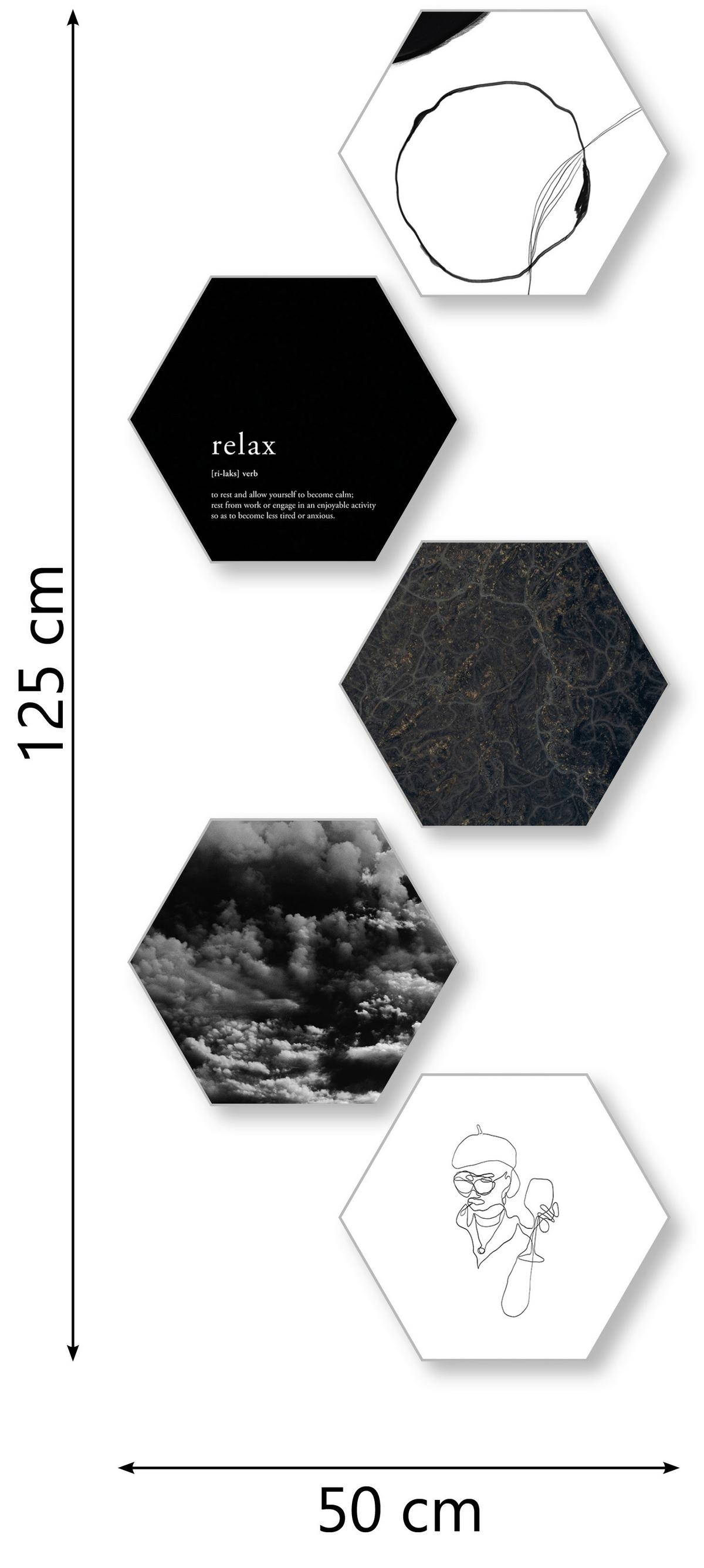Képszett Hexagon - fekete/fehér, műanyag (30cm) - Modern Living
