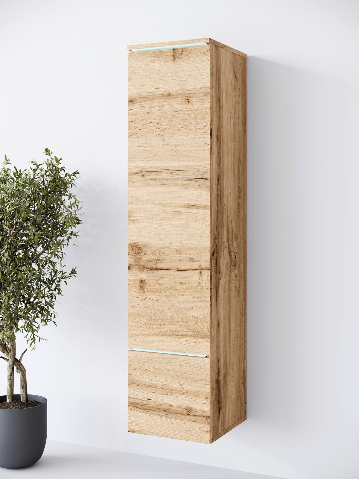 Hochschrank Vera Eiche Wotan - Eiche Wotan/Grau, Design, Holzwerkstoff/Kunststoff (30/130/33cm) - Livetastic