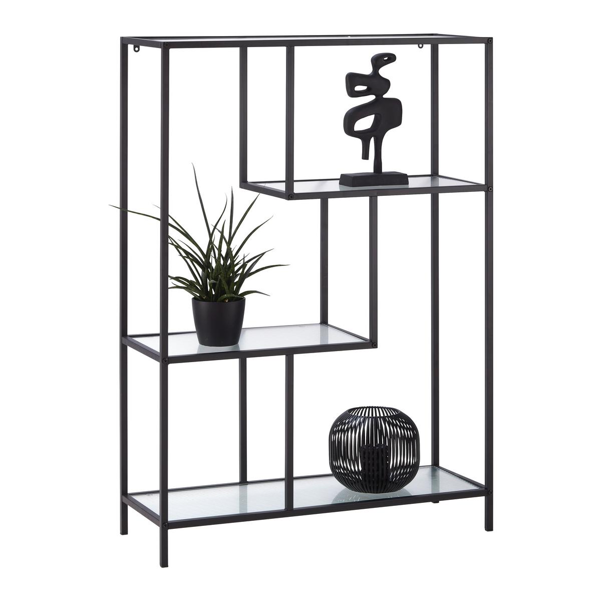 Regal Shine Schwarz - Schwarz, MODERN, Glas/Metall (80/113/30cm) - Mömax