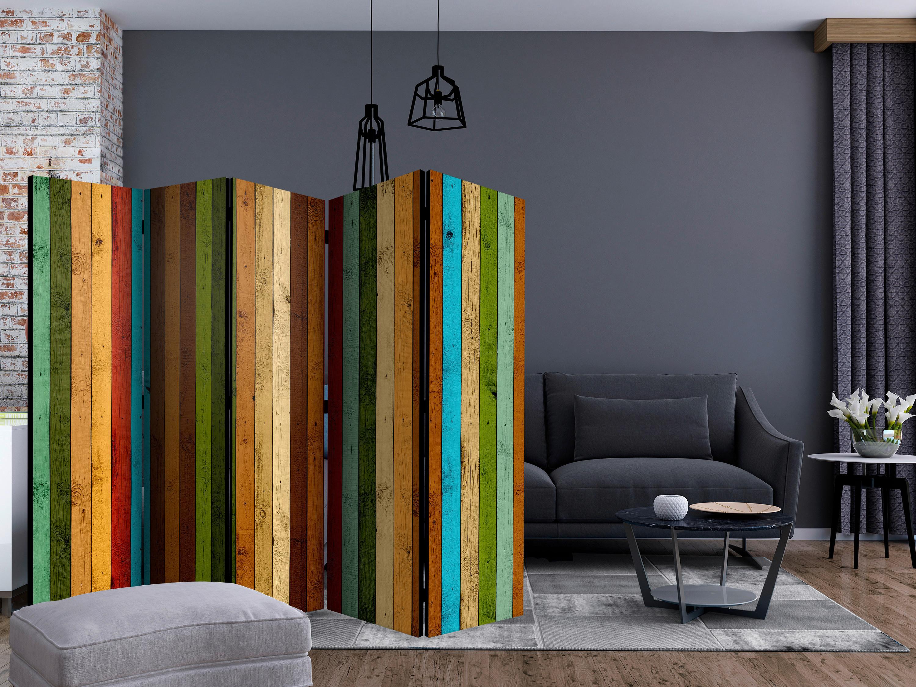 Paravan Wooden Rainbow Ii, 5-Delni, Dvostranski - večbarvno, Basics, tekstil/les (225/172/3cm) - artgeist