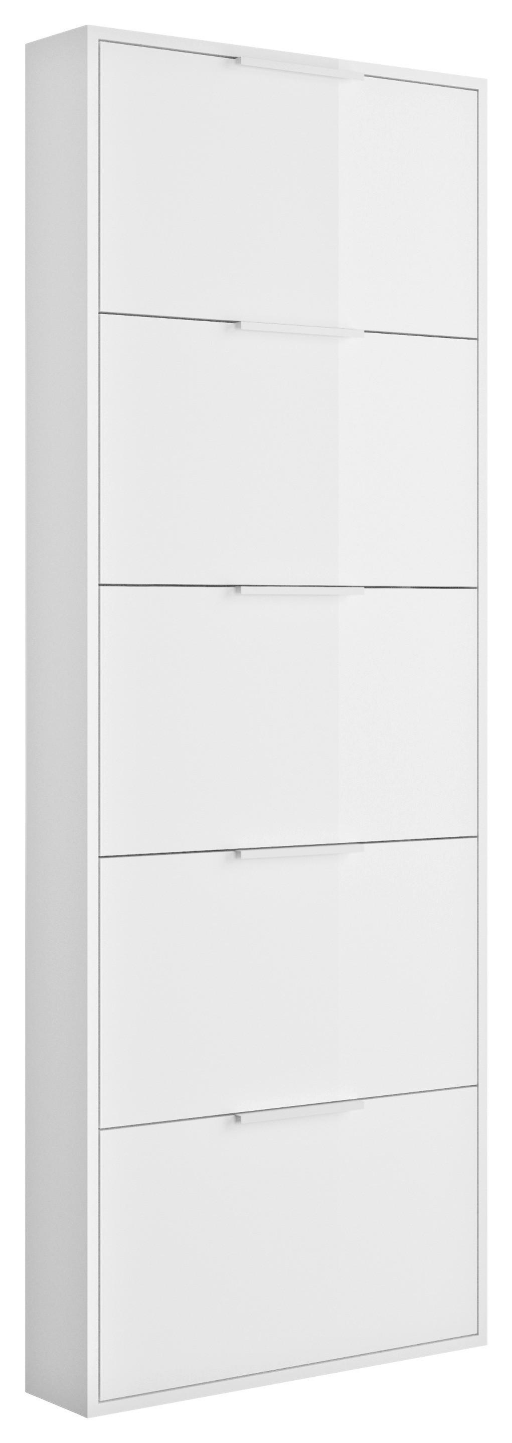 Schuhkipper Espresso Weiß Hochglanz - Weiß Hochglanz, KONVENTIONELL, Holzwerkstoff (65/174/15cm) - Mömax