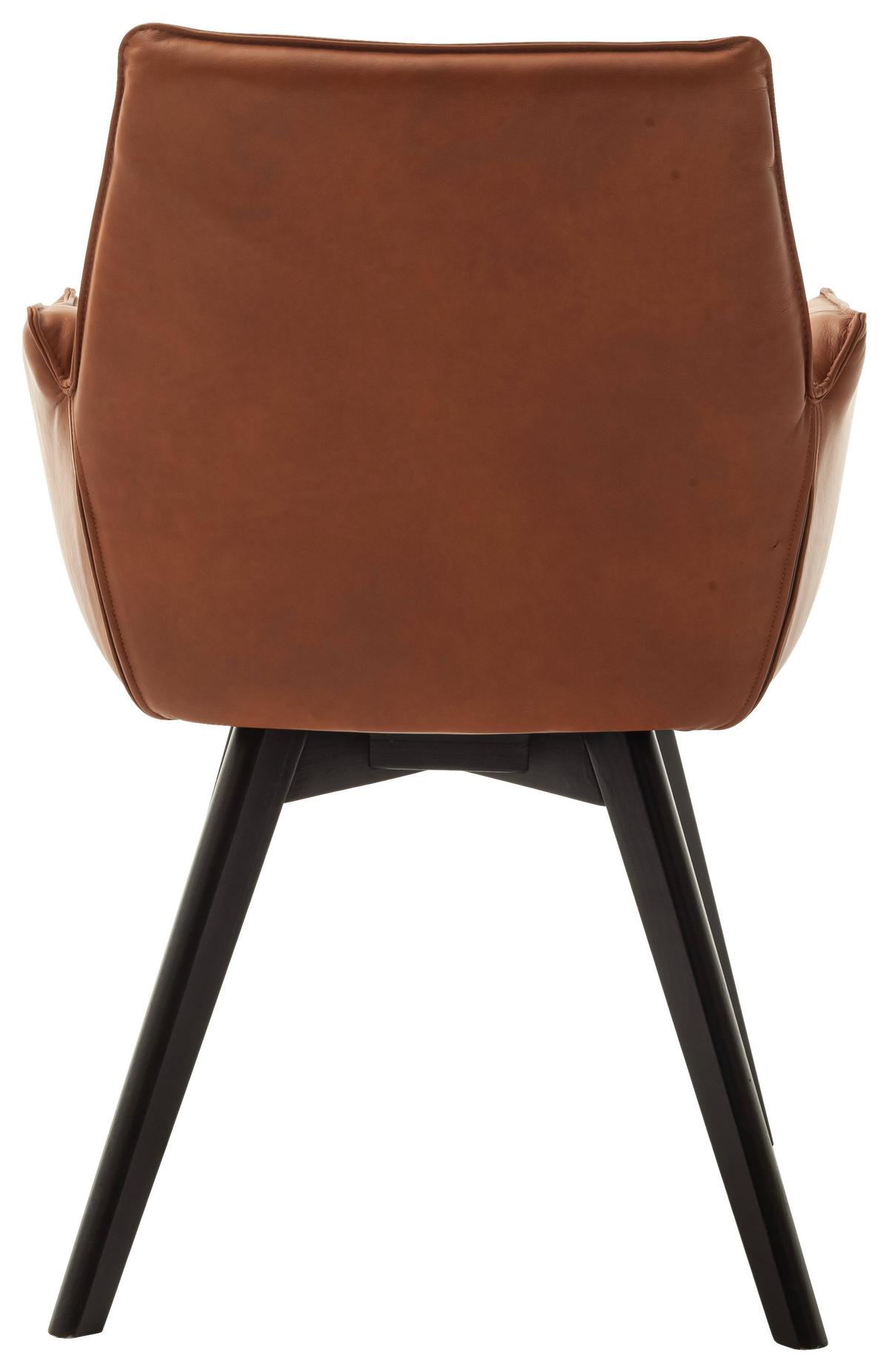 KRZESŁO Z PODŁOKIETNIKAMI CORK - czarny/koniak, Konventionell, skóra/drewno (61/87/63cm) - Linea Natura