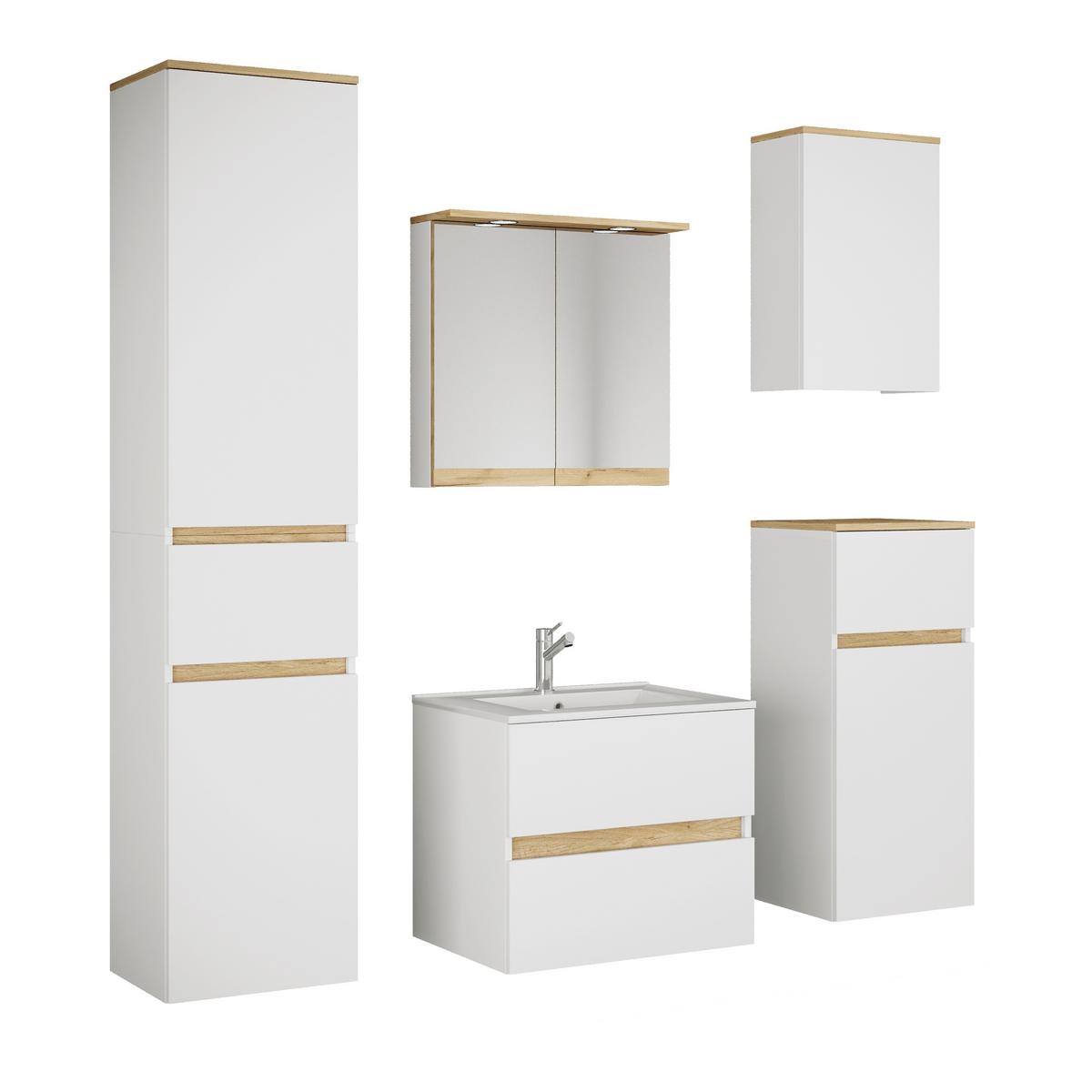 Badezimmer Cosila - Honigeiche/Weiss, Trend, Keramik/Holzwerkstoff (141cm) - MID.YOU