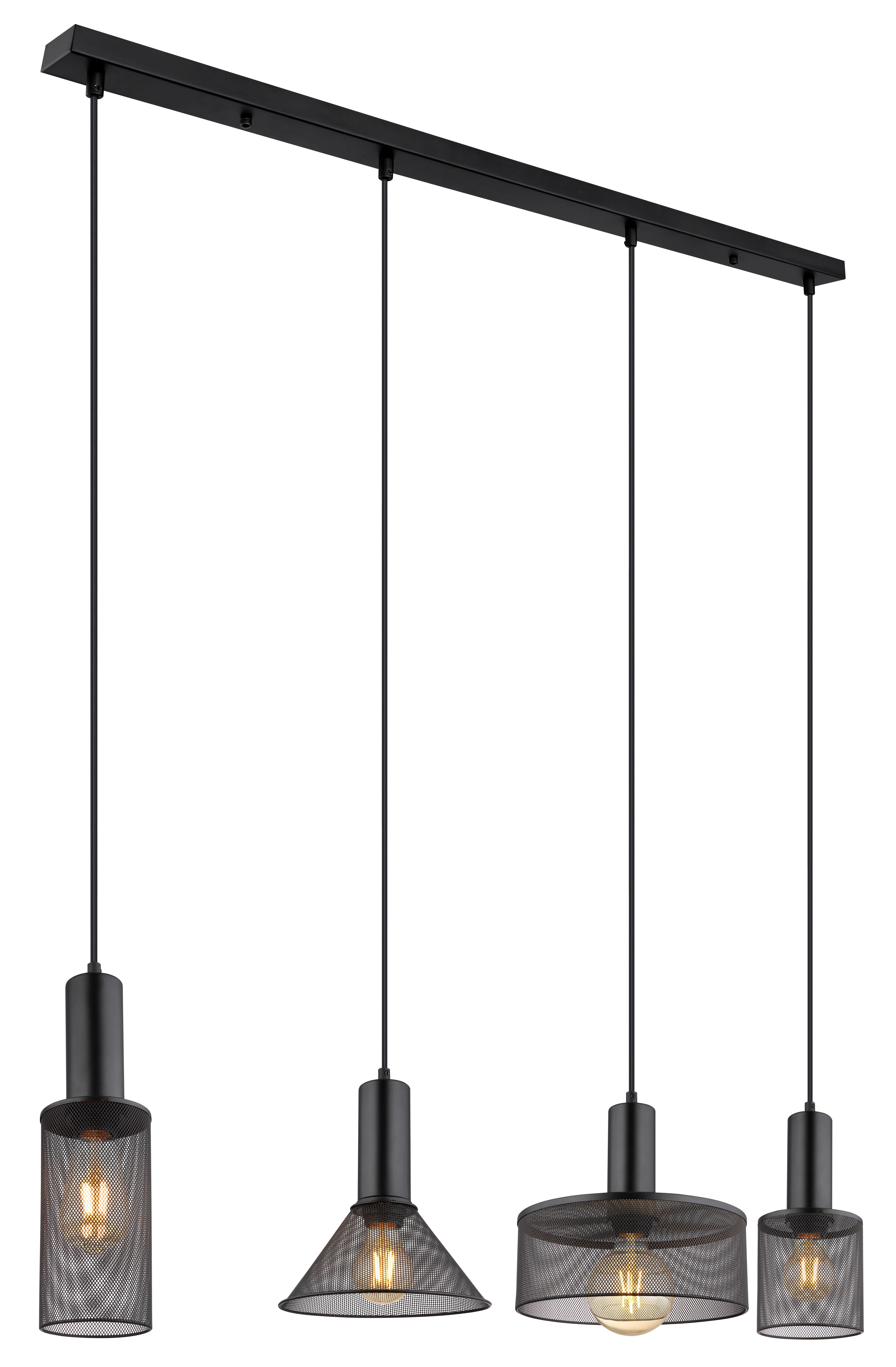 Hängeleuchte Jedd Schwarz max. 60 Watt - Schwarz, Kunststoff/Metall (110/25/120cm) - Globo