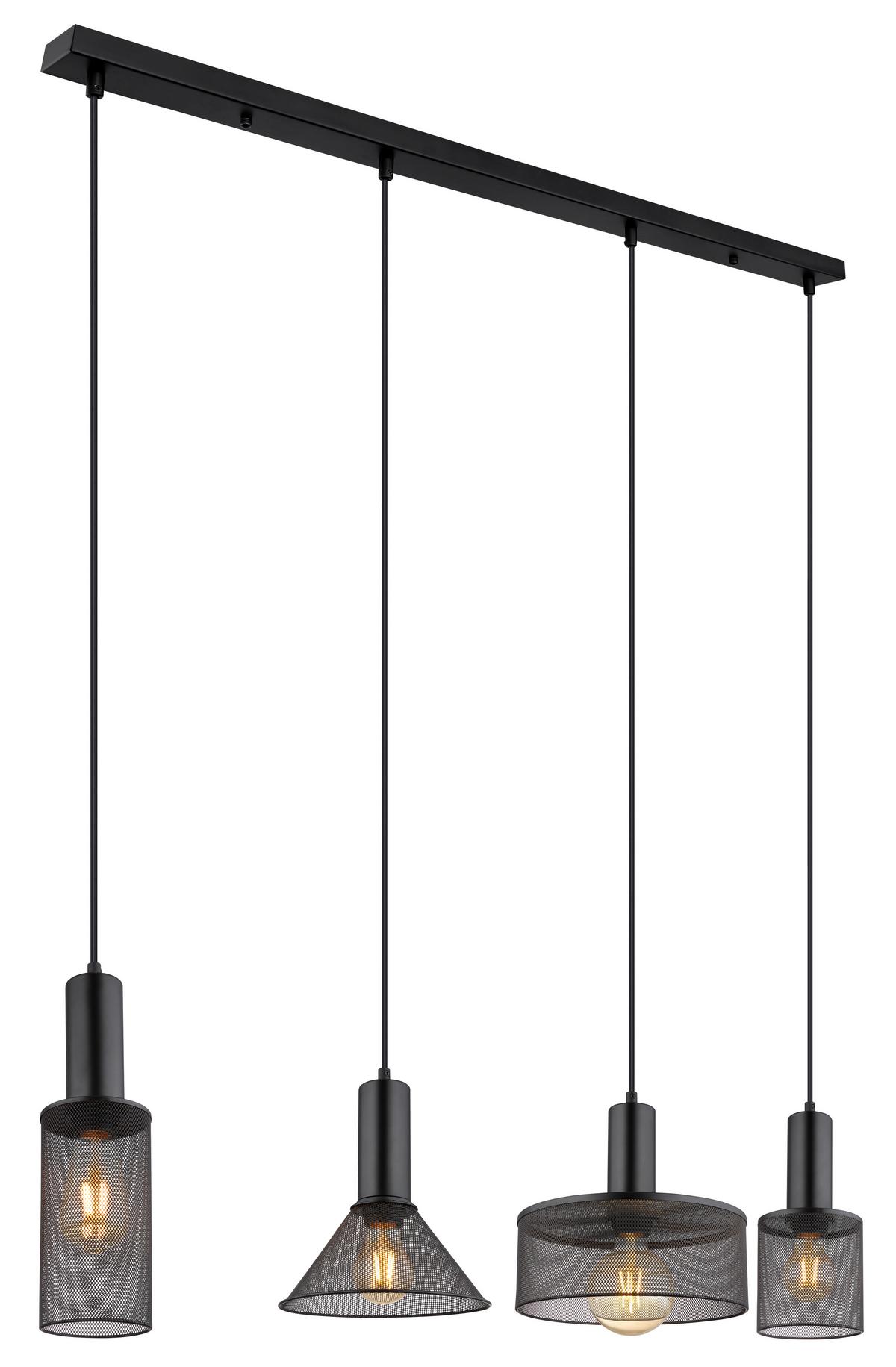 Hängeleuchte Jedd Schwarz max. 60 Watt - Schwarz, Kunststoff/Metall (110/25/120cm) - Globo