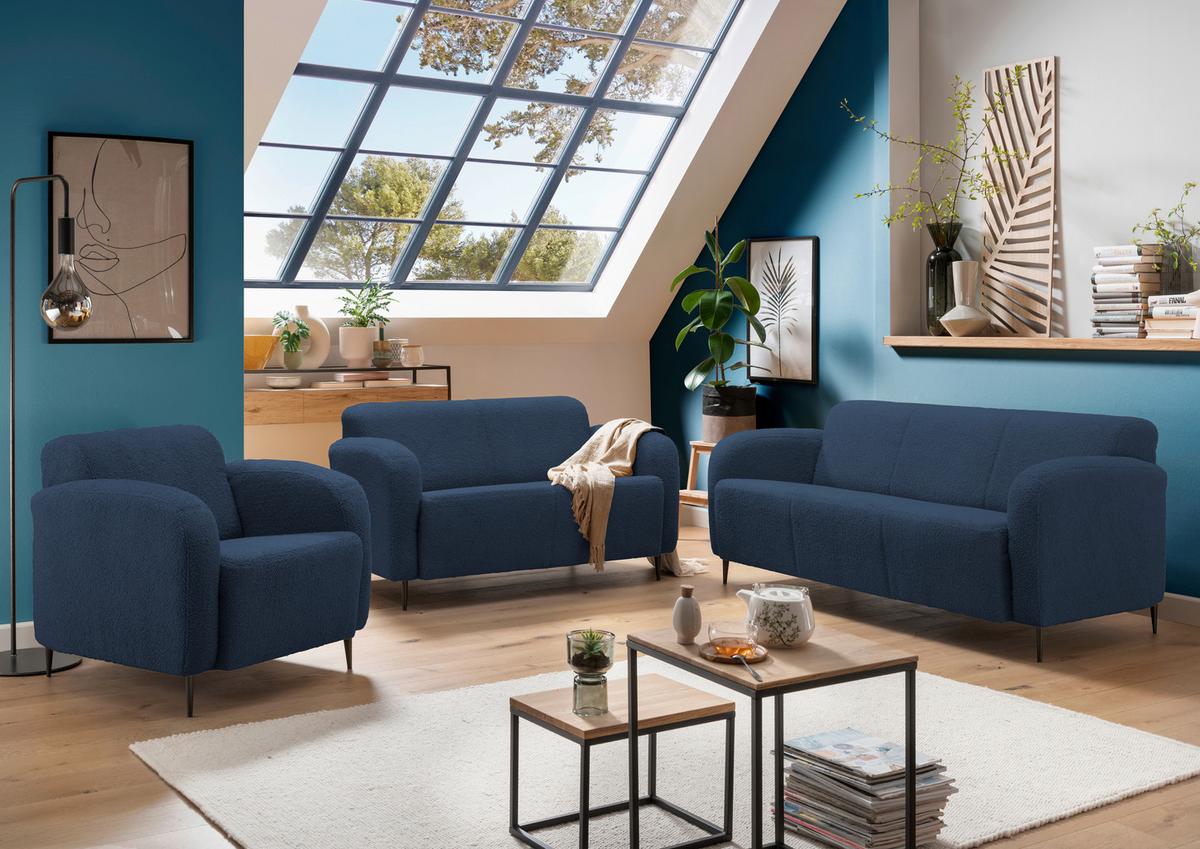 Sessel Marone Blau Teddystoff - Blau/Schwarz, MODERN, Textil/Metall (85/76/90cm) - Livetastic