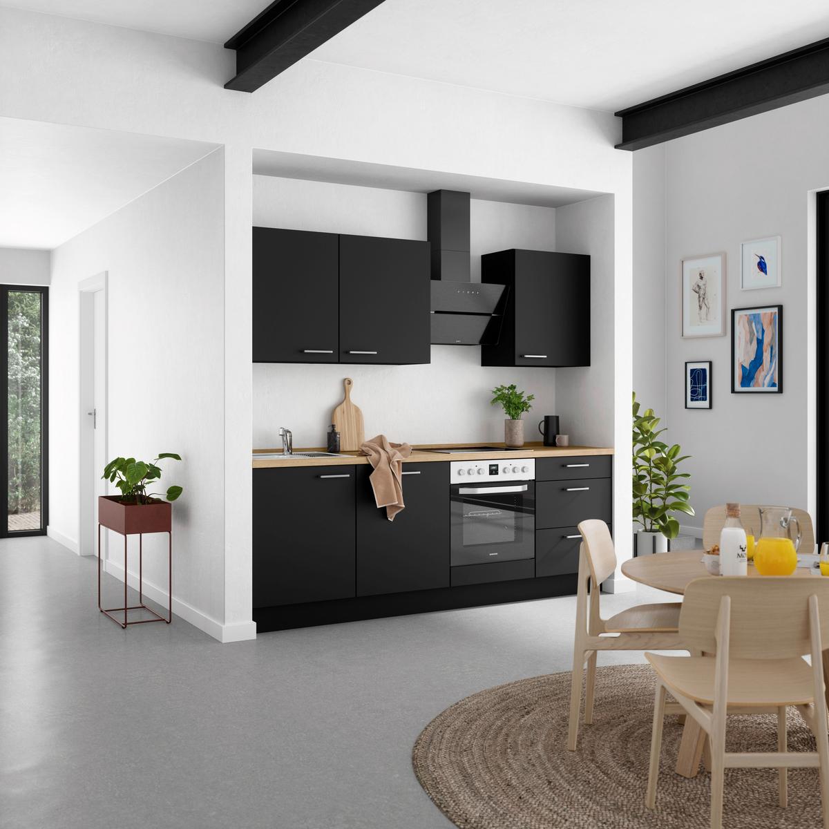 Küchenblock Touch High m. Geräten Schwarz - Edelstahlfarben/Eichefarben, MODERN, Holzwerkstoff/Metall (240cm) - Nobilia