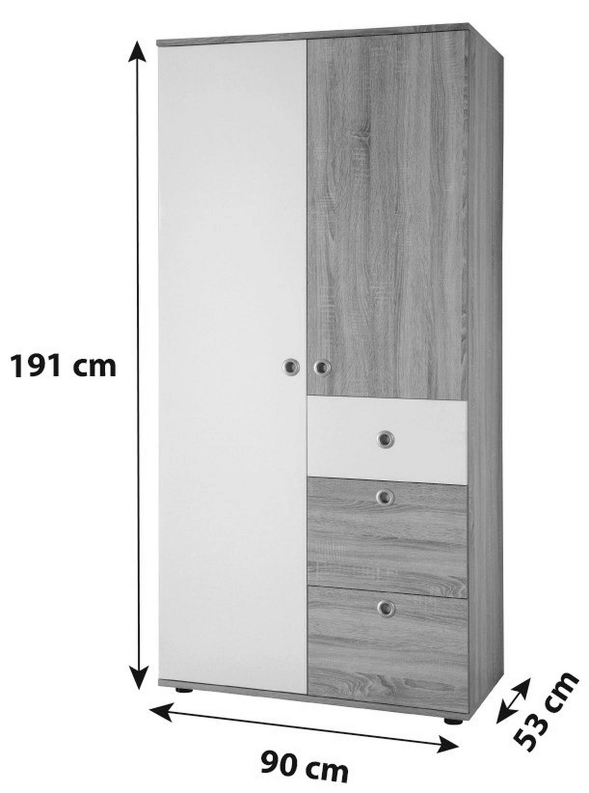 Omara S Klasičnimi Vrati Wiki Baby, Hrast, Bela, Š. 90cm - bela/barve aluminija, Konvencionalno, umetna masa/leseni material (90/191/53cm) - MID.YOU