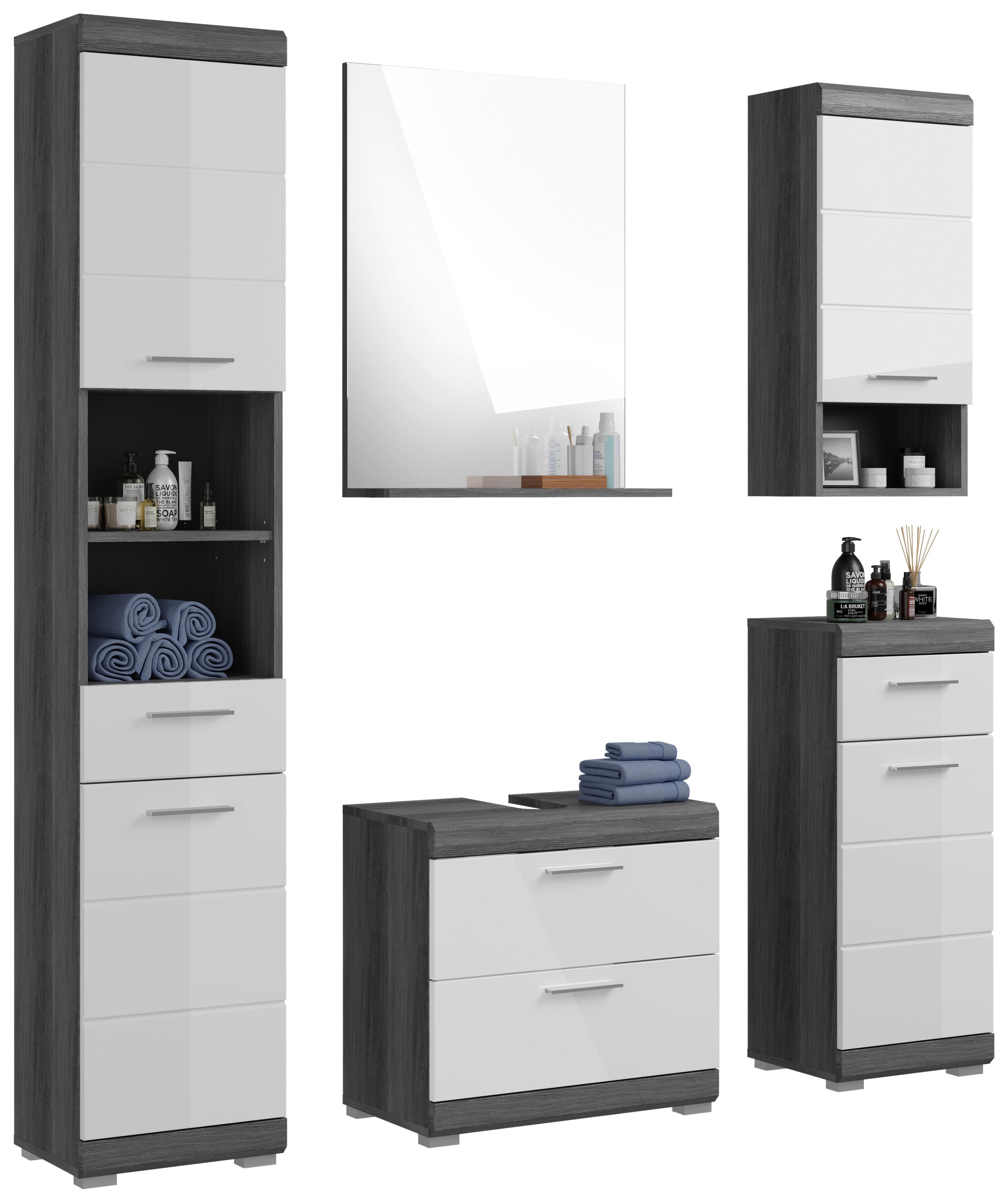 Badezimmer Scout 5-tlg. ca. 134 cm Anthrazit/Weiß - Weiß Hochglanz/Grau, MODERN, Holzwerkstoff/Kunststoff (134cm) - MID.YOU