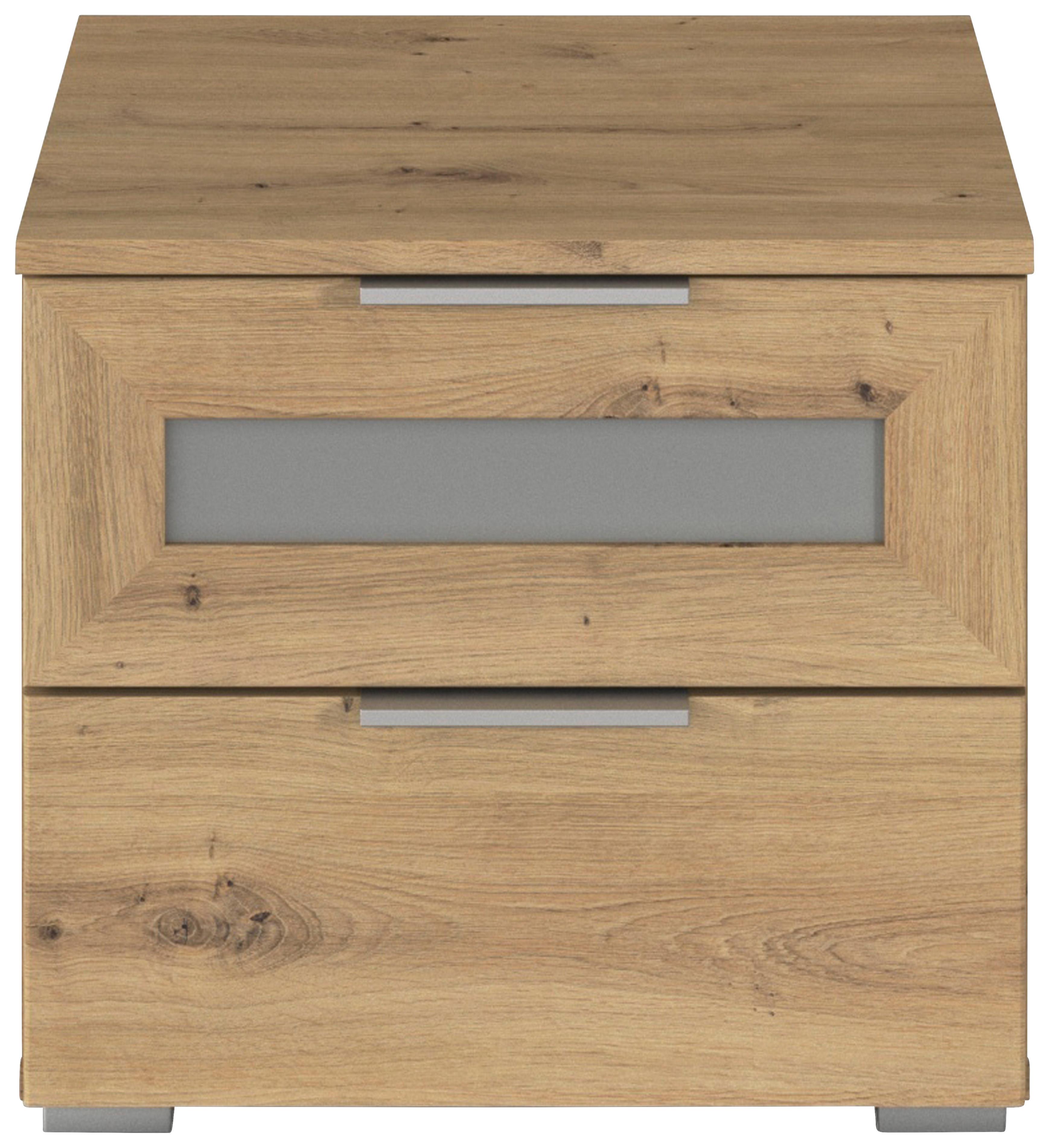 Nachtkästchen Mars 2L-GR Eiche Artisan/Klar - Klar/Alufarben, KONVENTIONELL, Glas/Holzwerkstoff (47/43/42cm) - Mömax