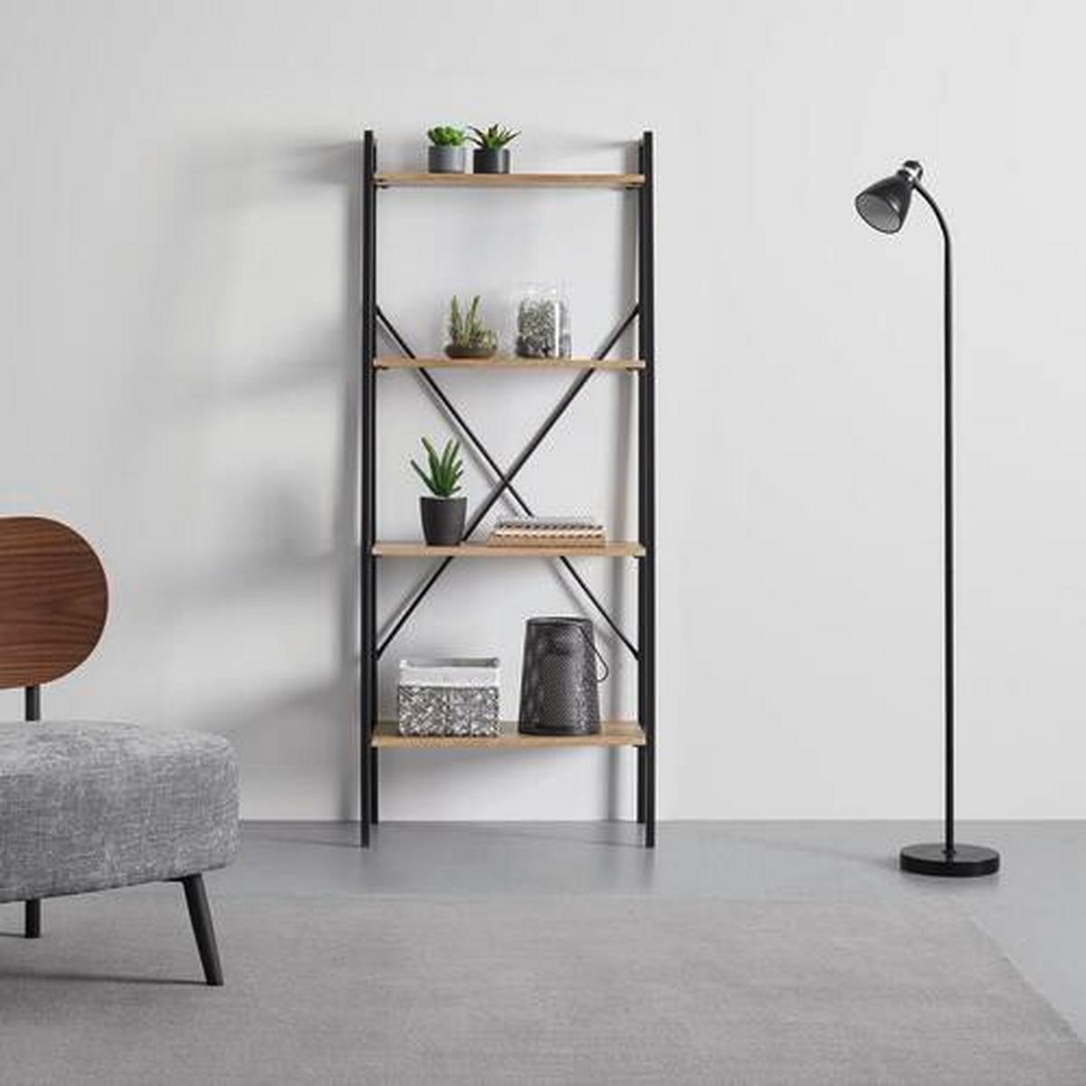 Standregal Giorgia ca. 60x148 cm Naturfarben/Schwarz MDF - Schwarz/Naturfarben, MODERN, Holz/Metall (60/148/32cm) - Bessagi Home