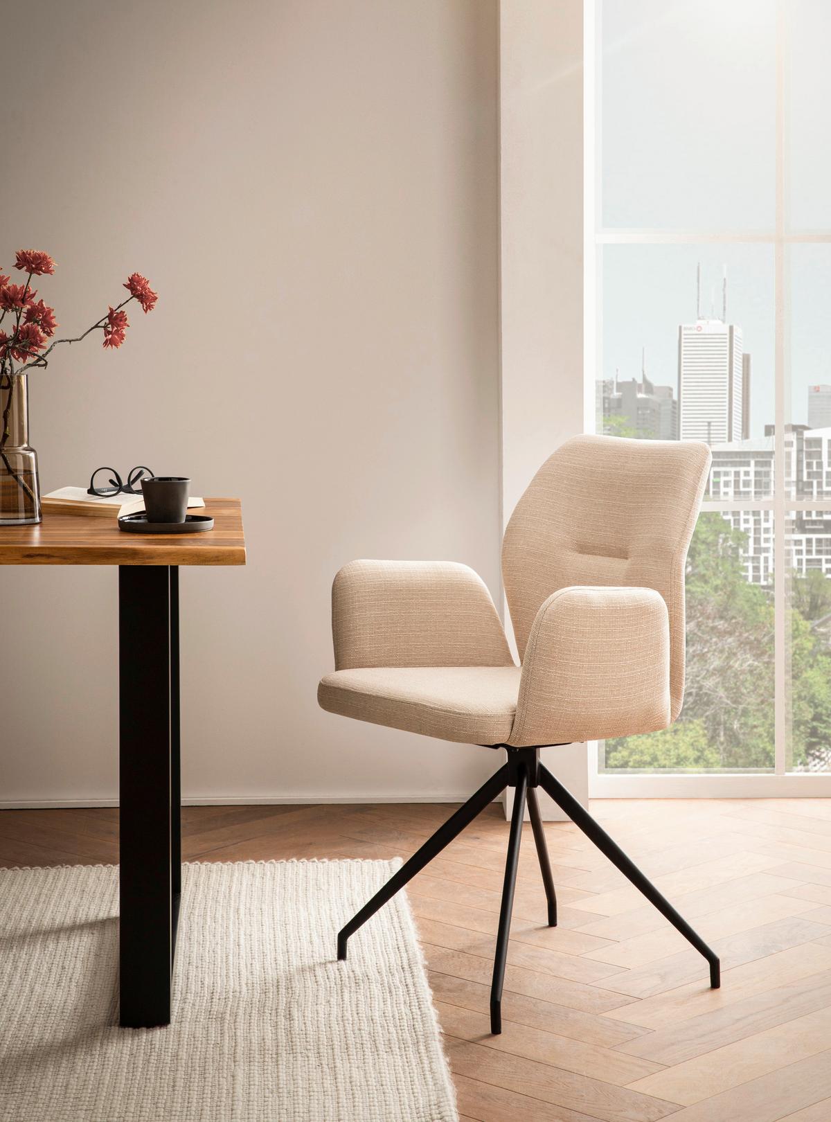 Naslanjač Hilda, Bež, Vrtljiv - črna/bež, Moderno, kovina/tekstil (59/88/58cm) - Livetastic