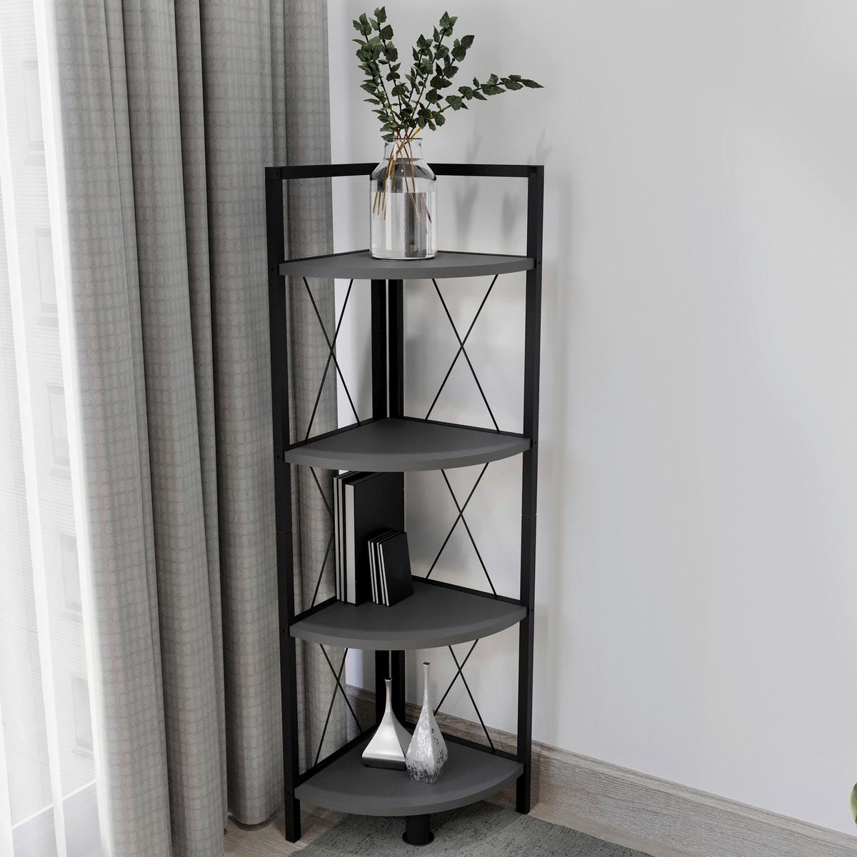 Eckregal INSASI 4 Anthrazit ca. 34x123x34 cm - Anthrazit/Schwarz, Design, Holzwerkstoff/Metall (34/123/34cm) - MID.YOU