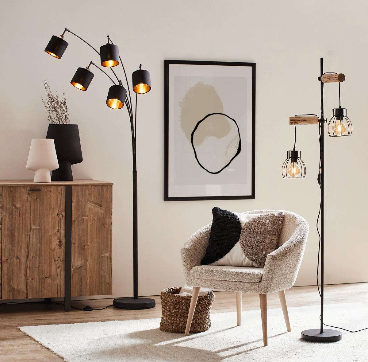 LAMPA STOJĄCA 15326-2SN MINA - kolor naturalny/czarny, Design, metal/drewno (47/168cm) - Globo