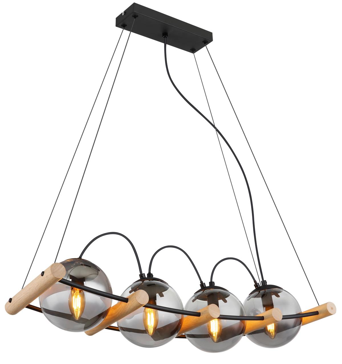 Hängeleuchte Leona Naturfarben/Schwarz max.15Watt - Schwarz/Naturfarben, Design, Glas/Holz (75/22/120cm) - Globo