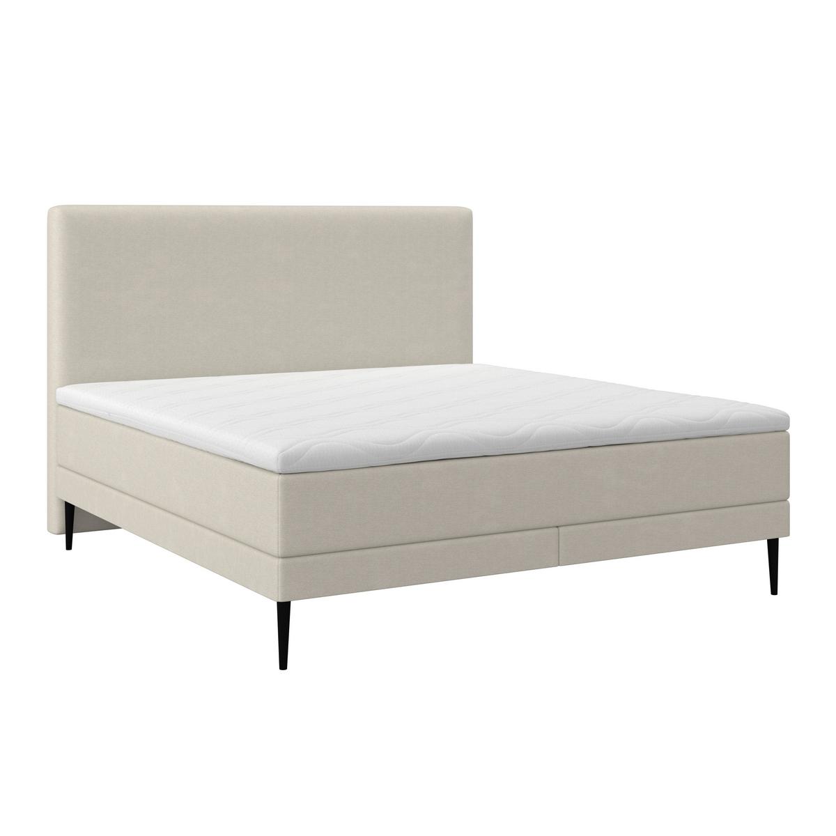Boxbett Nevada ca. 160x200 cm Beige mit Topper - Beige/Schwarz, MODERN, Holz/Textil (160/200cm) - Bessagi Home