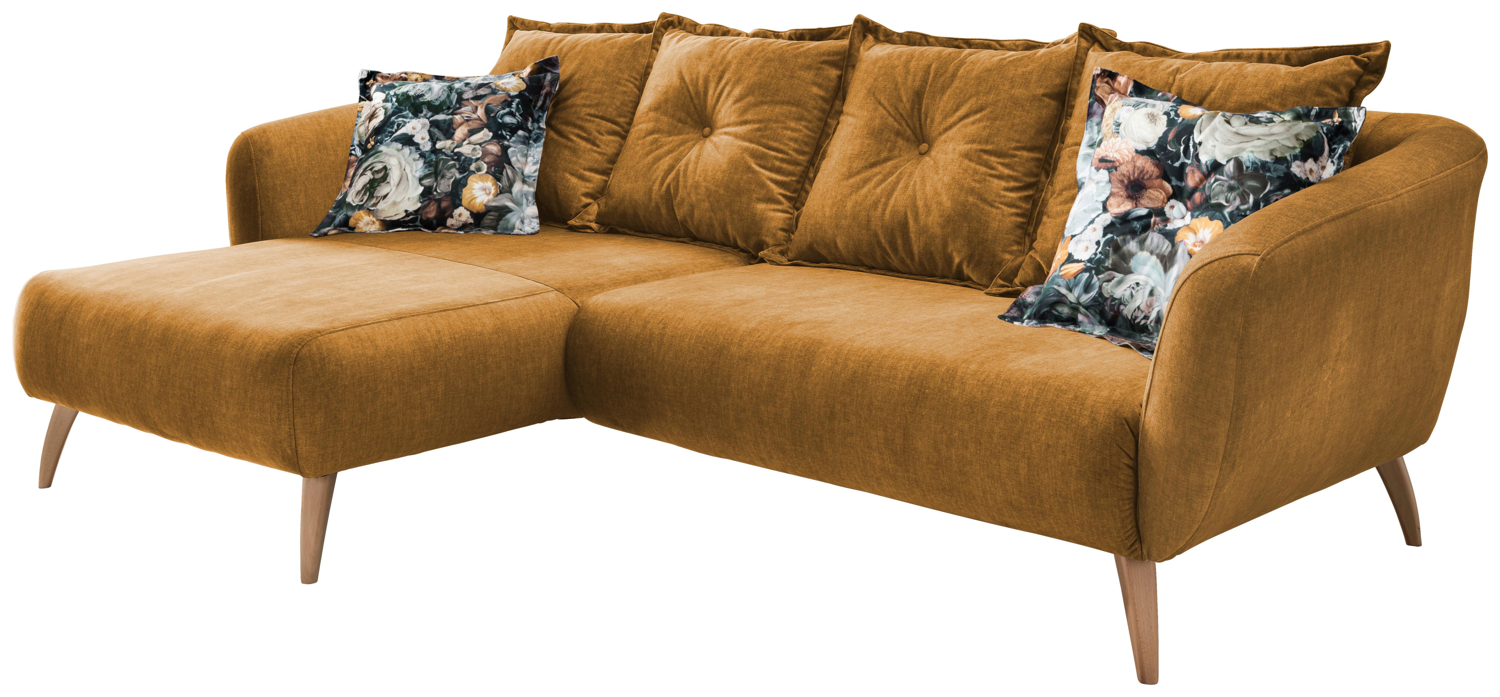 Wohnlandschaft Baggio Gelb Velours - Gelb/Buchefarben, MODERN, Holz/Textil (162/277cm) - Livetastic