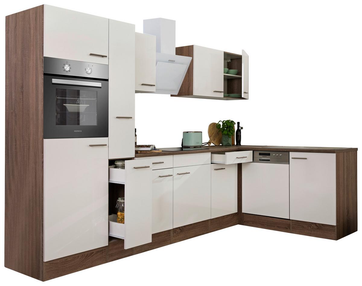 Eckküche Oliver mit Geräten ca. 310x172 cm Weiß - Eichefarben/Weiß, Basics, Holzwerkstoff/Metall (310/172cm) - Respekta