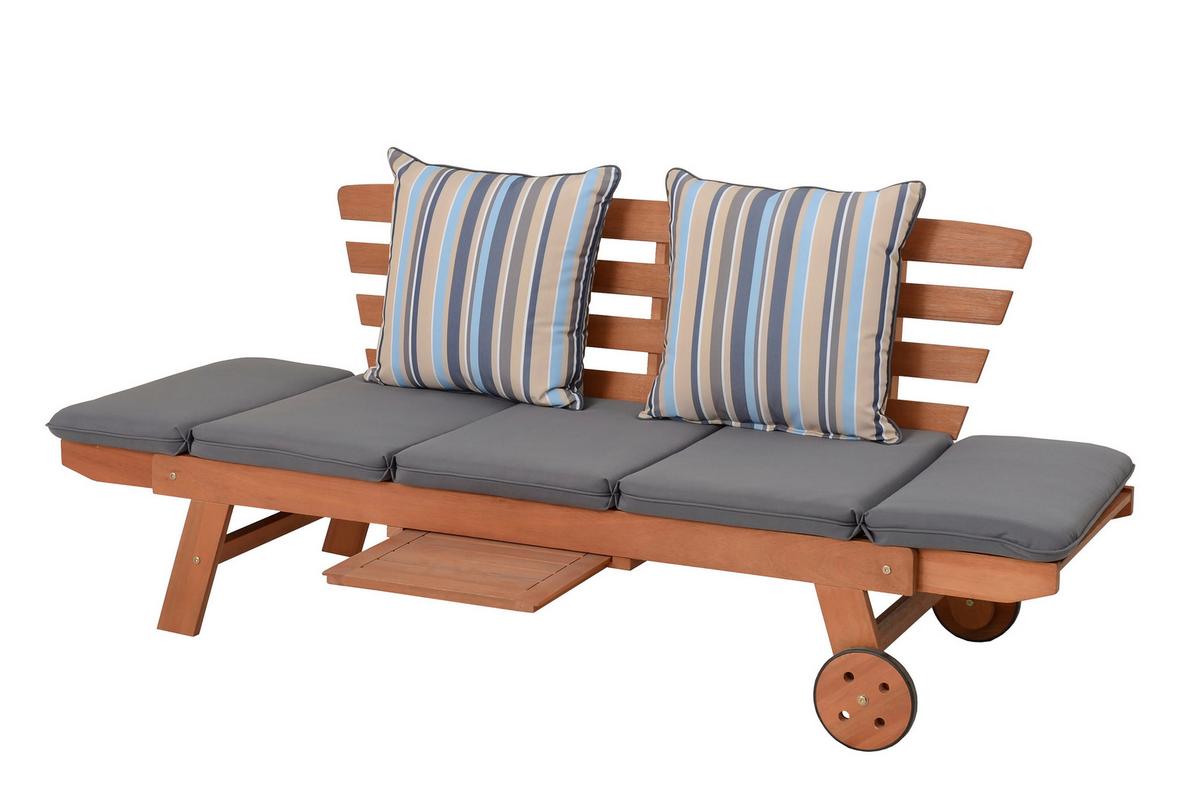 Gartenbank Holz Rincon ca. 190x78x68 cm inkl. Kissen - Braun/Grau, Basics, Holz/Textil (190/77,5/68cm) - Gardenson
