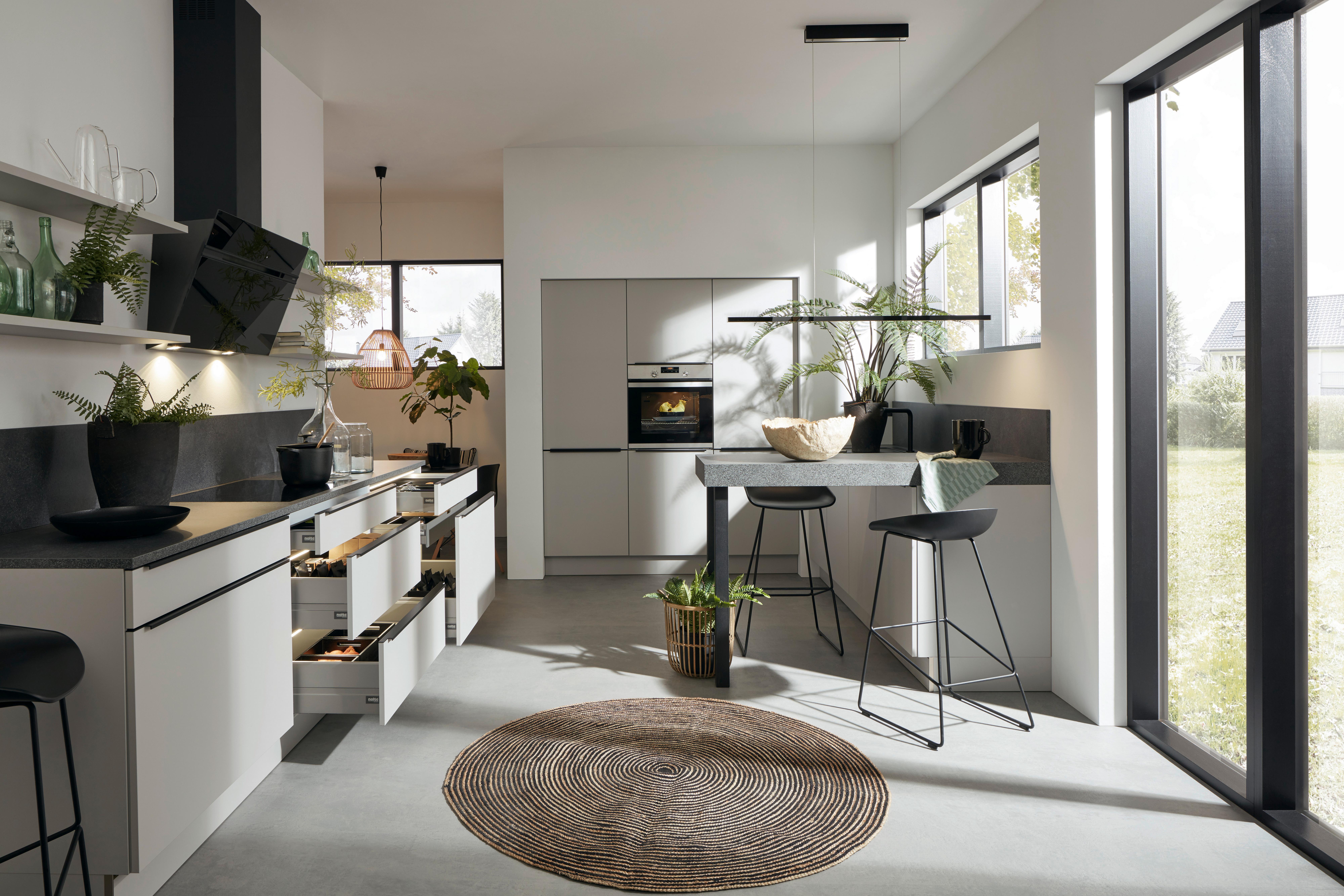 Einbauküche Feel in Grau matt - Platinfarben/Grau, MODERN, Holzwerkstoff - Nolte Küchen