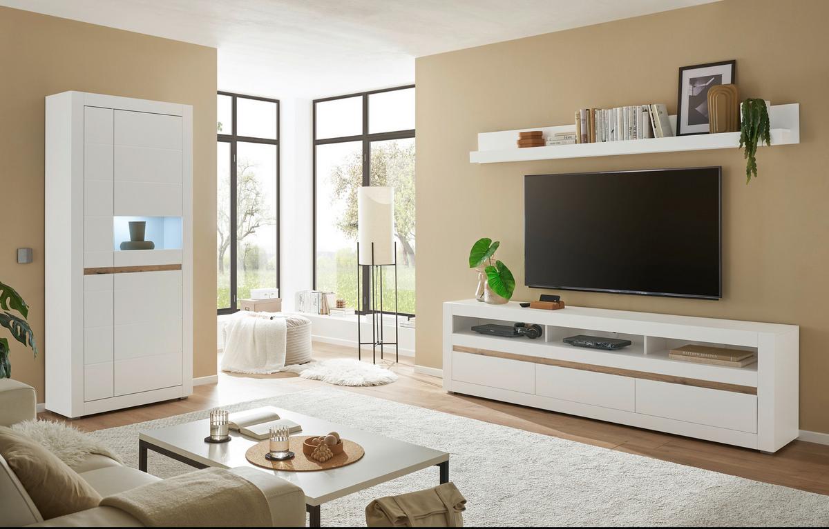 WOHNWAND CHESTER - Eichefarben/Silberfarben, Design, Holzwerkstoff/Kunststoff (312/198/42cm) - MID.YOU
