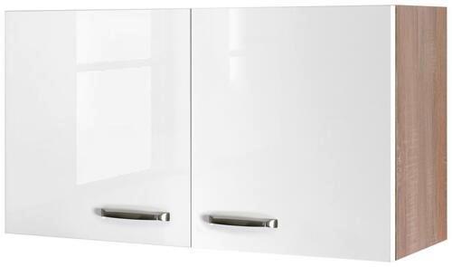Küchenoberschrank Weiß Hochglanz/Eiche - Edelstahlfarben/Weiß Hochglanz, MODERN, Holzwerkstoff/Metall (100/54,8/32cm) - FlexWell
