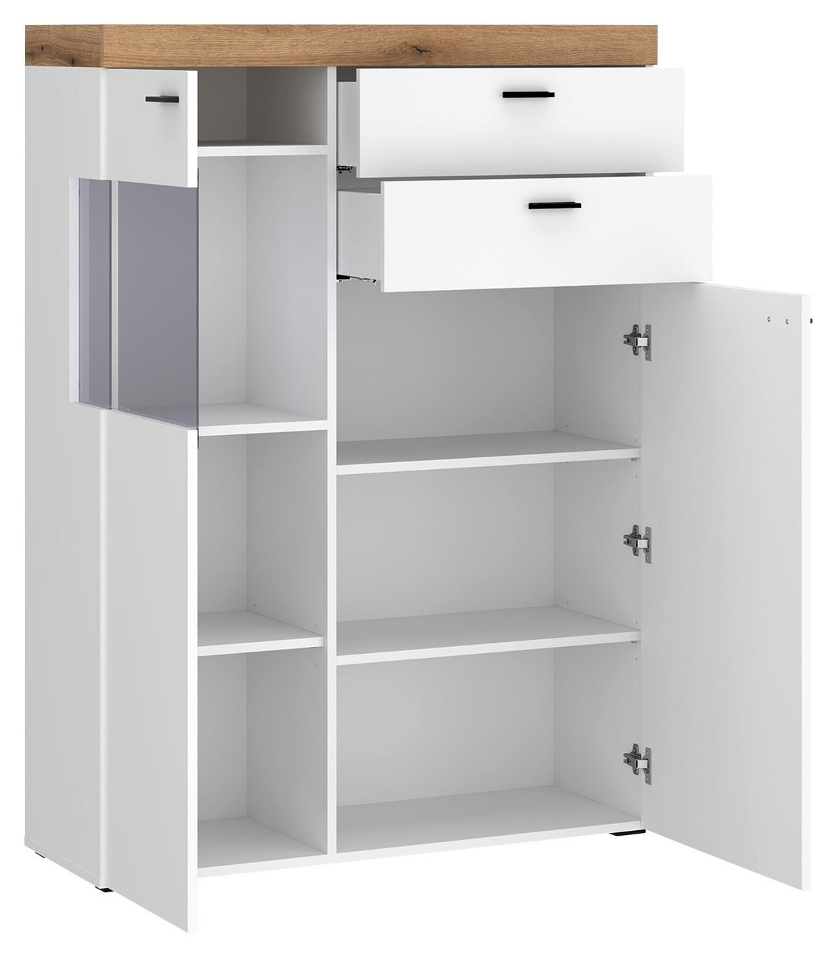 Highboard Kiro Alpinweiß/Artisan Eiche - Schwarz, MODERN, Glas/Holzwerkstoff (100/141/42cm) - Mömax