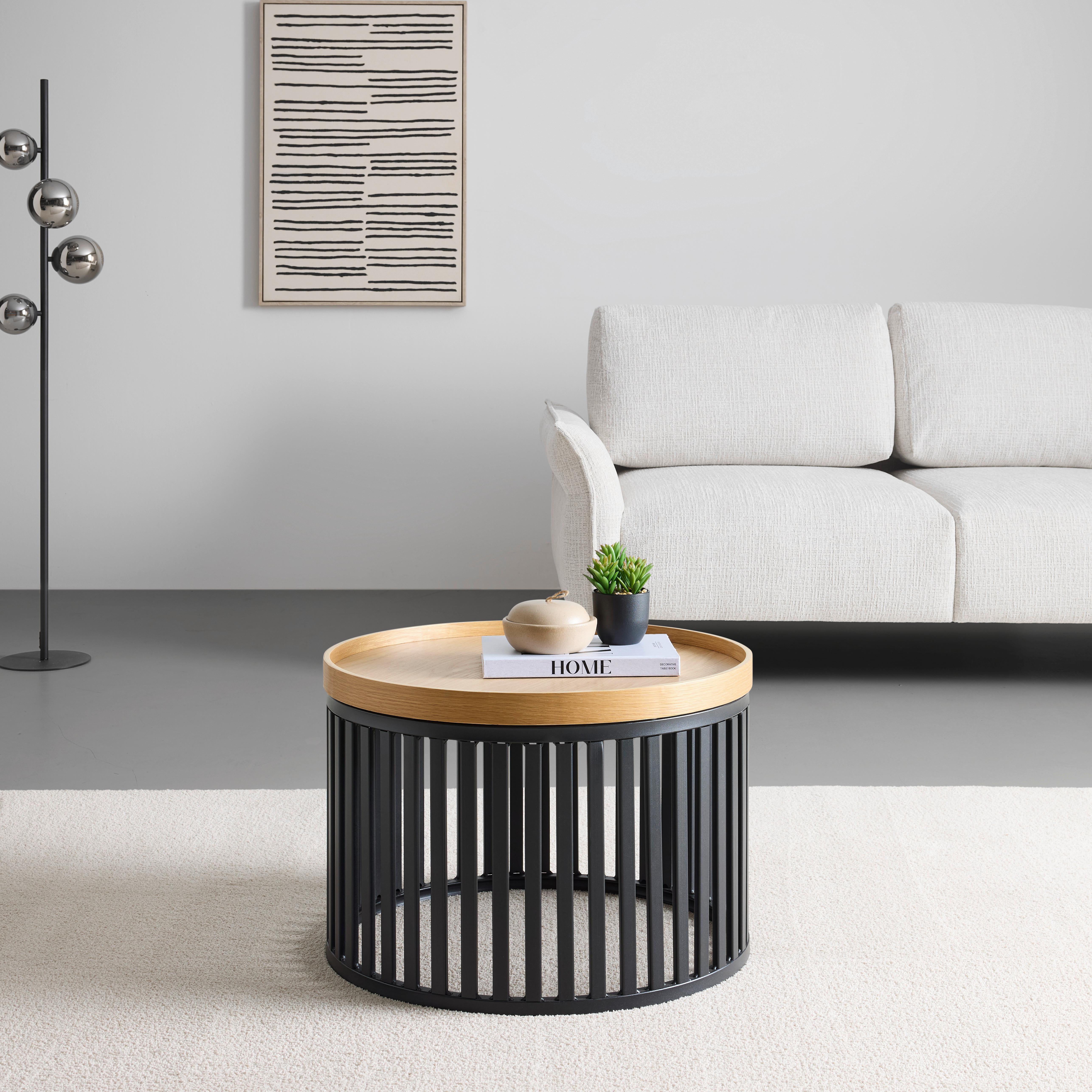 SOFFBORD JAIL - svart/naturfärgad, Modern, metall/trämaterial (60/60/35cm) - Mömax