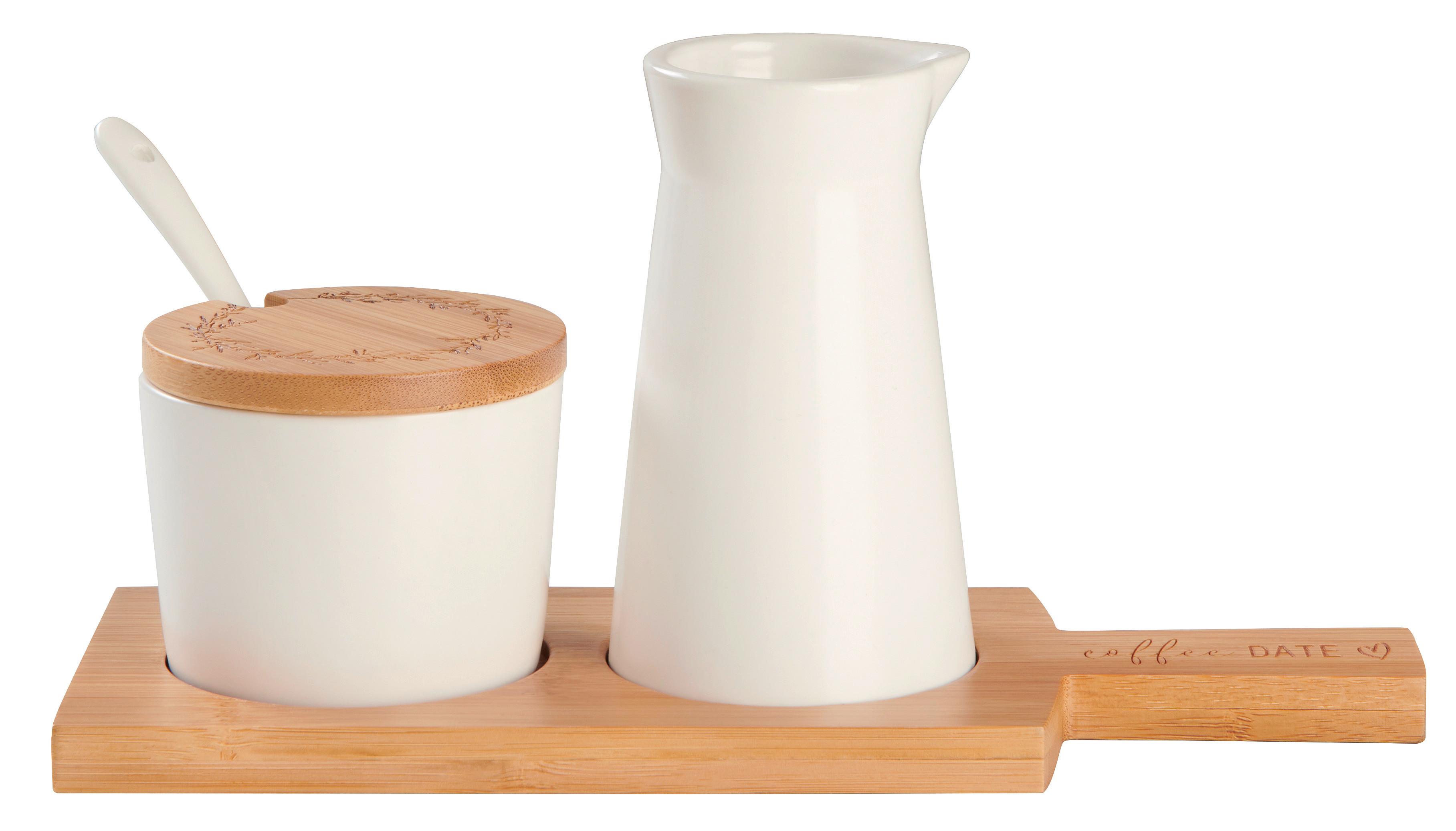 Milch- und Zucker-Set in Naturfarben/Weiss - Weiss/Naturfarben, Modern, Naturmaterialien/Keramik - Zandiara